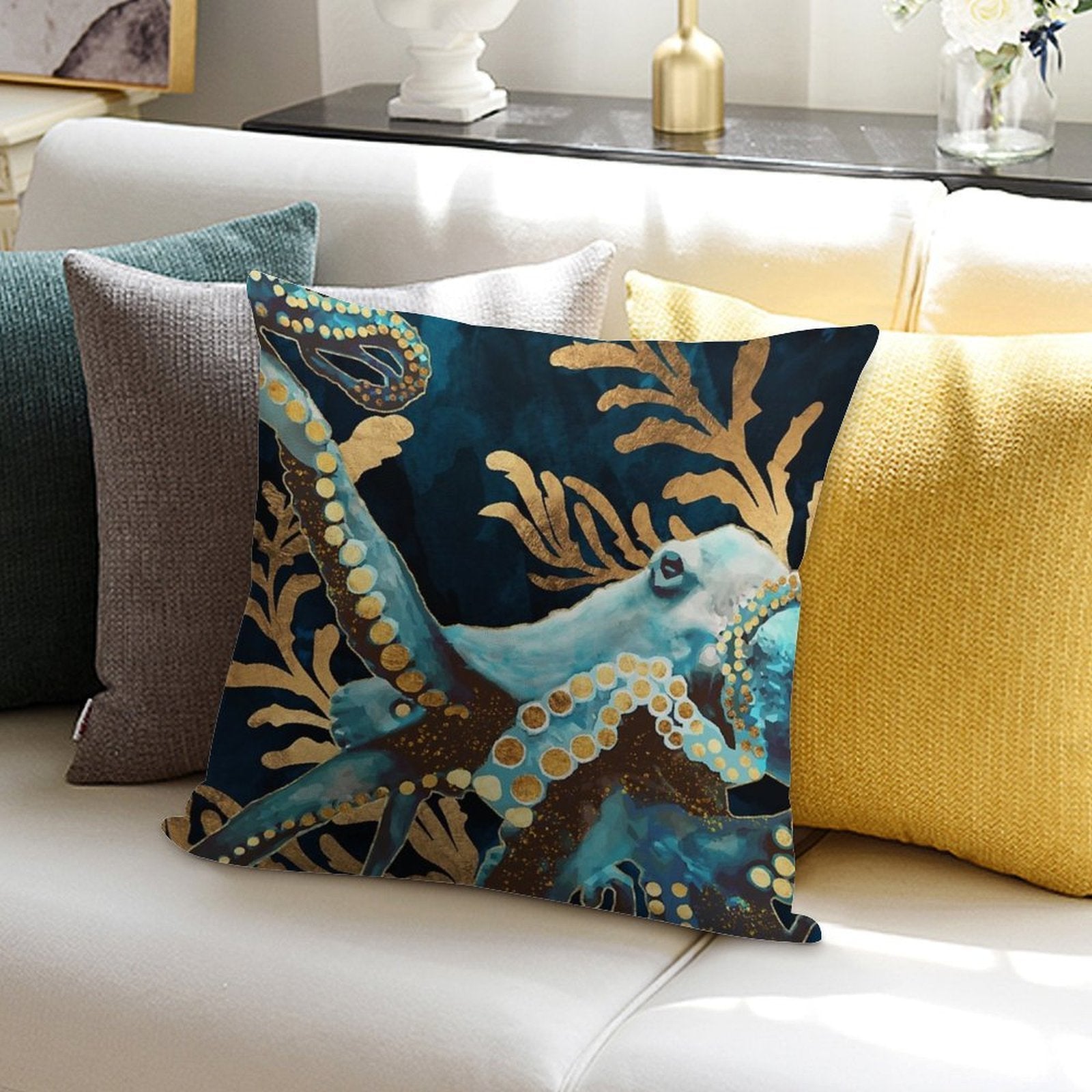 Indigo Octopus Soft Style Accent Throw Pillow