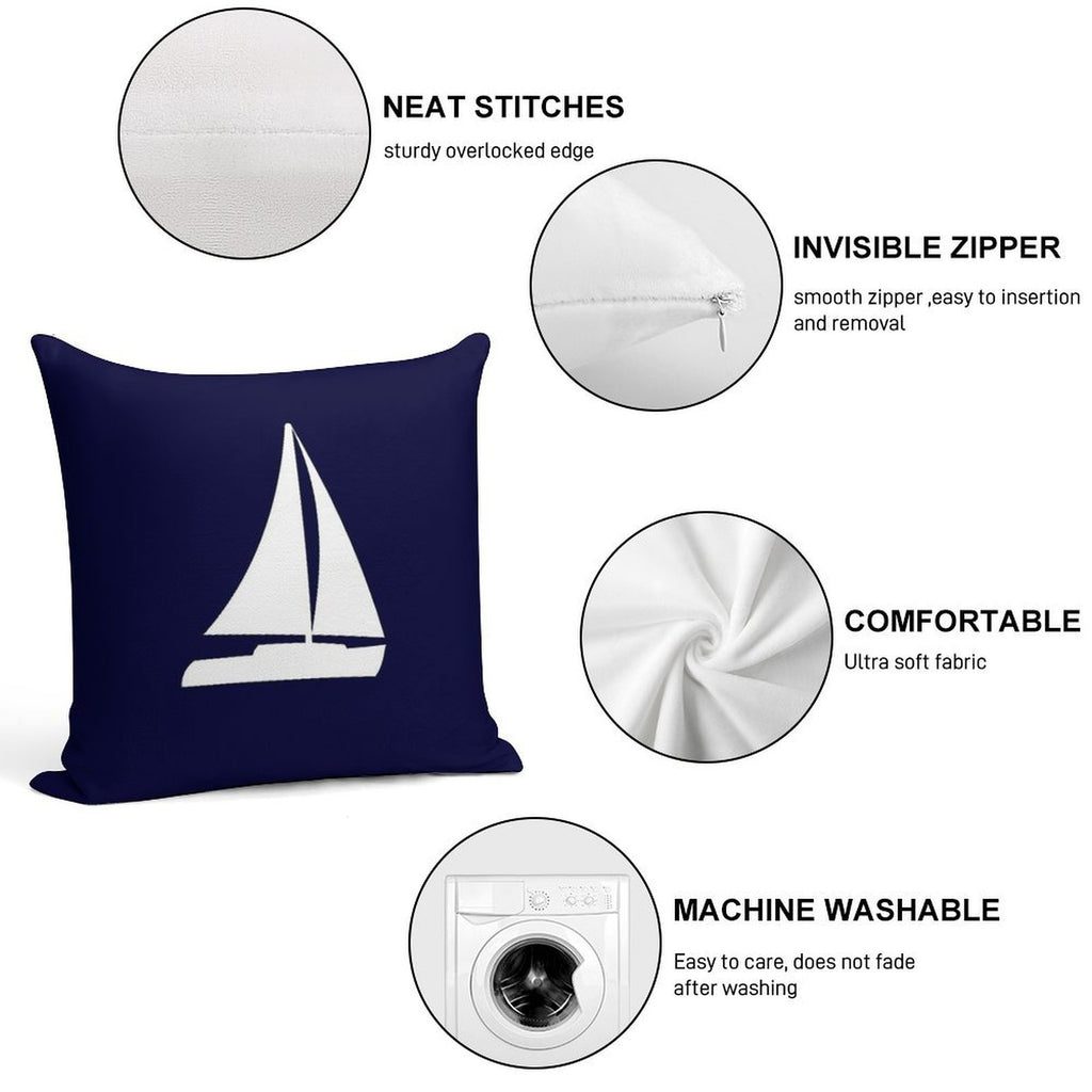 Sailboat Silhouette On Navy Blue Soft Home Decor Throw Pillow