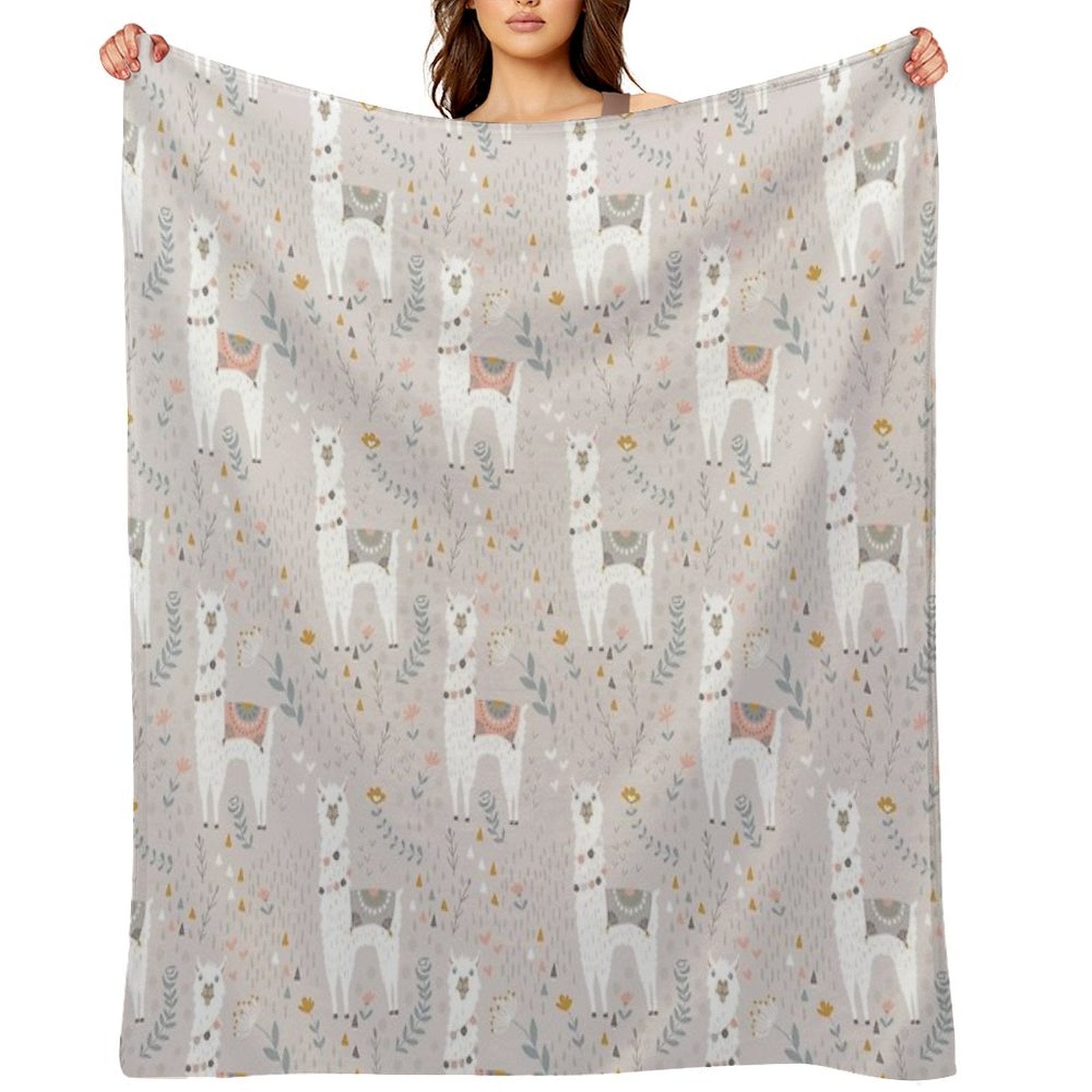 Llama on Warm Gray All-season Throw Blanket
