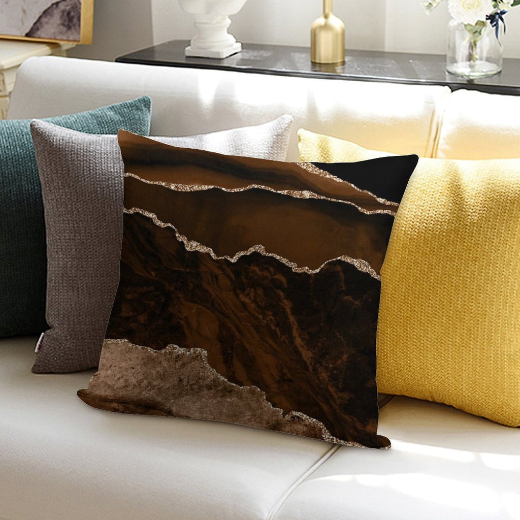 Abstract Brown & Gold Modern Geode Agate Design Soft Shrink-Resistant Throw Pillow