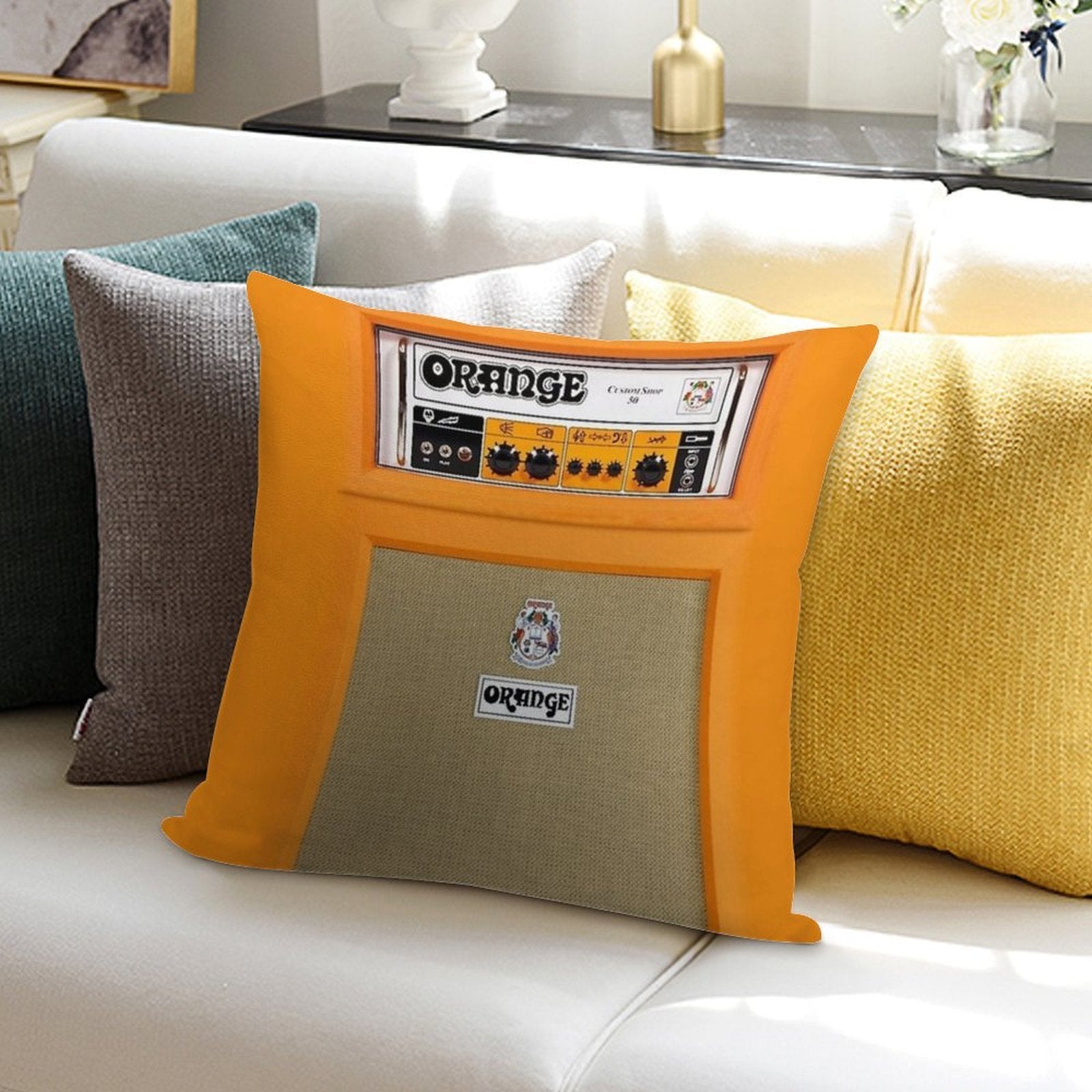 Orange Soft Short Plush Fabric Throw Pillow