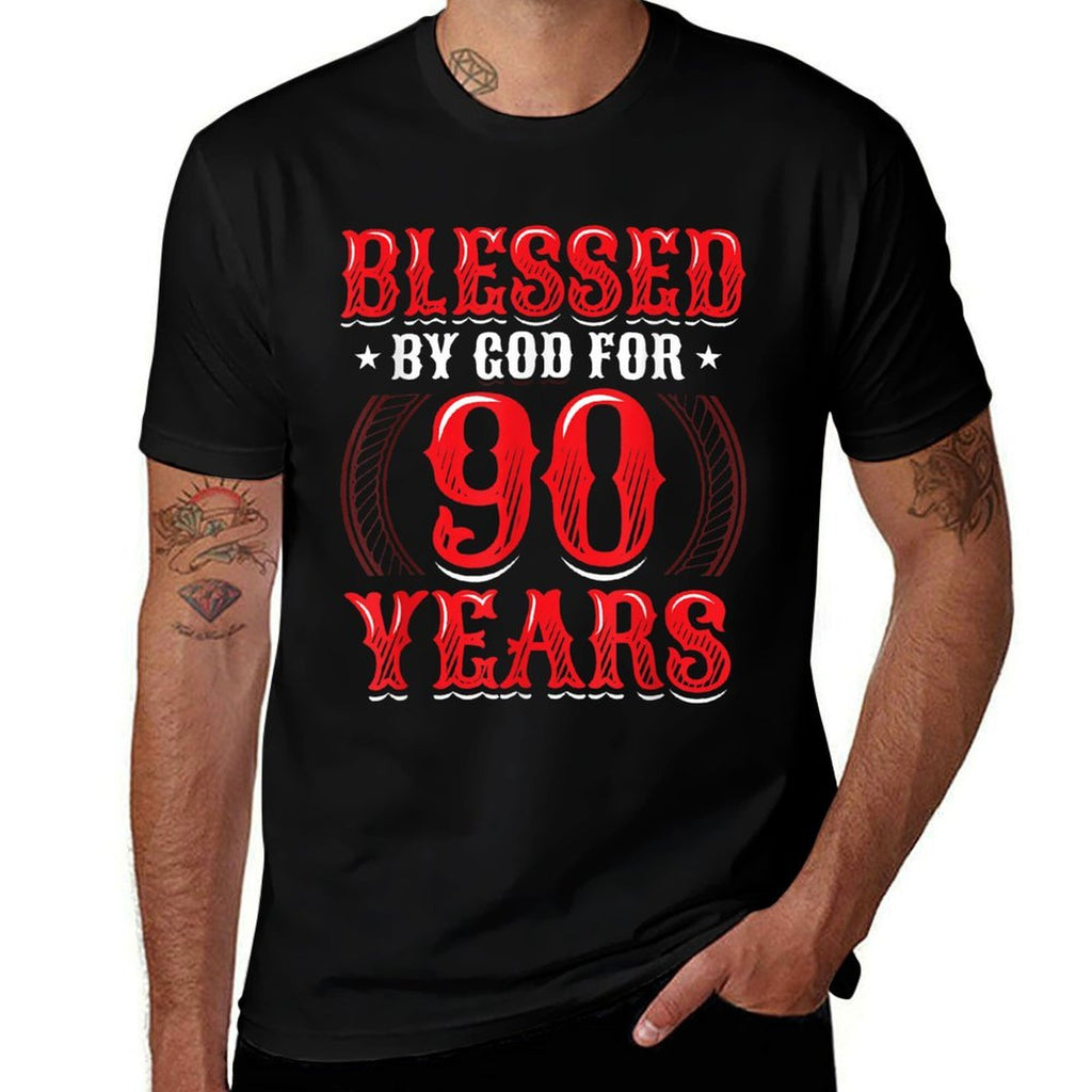 Religious Blessed By God For 90 Years Happy 90th Birthday  Summer-ready Fabric T-Shirt