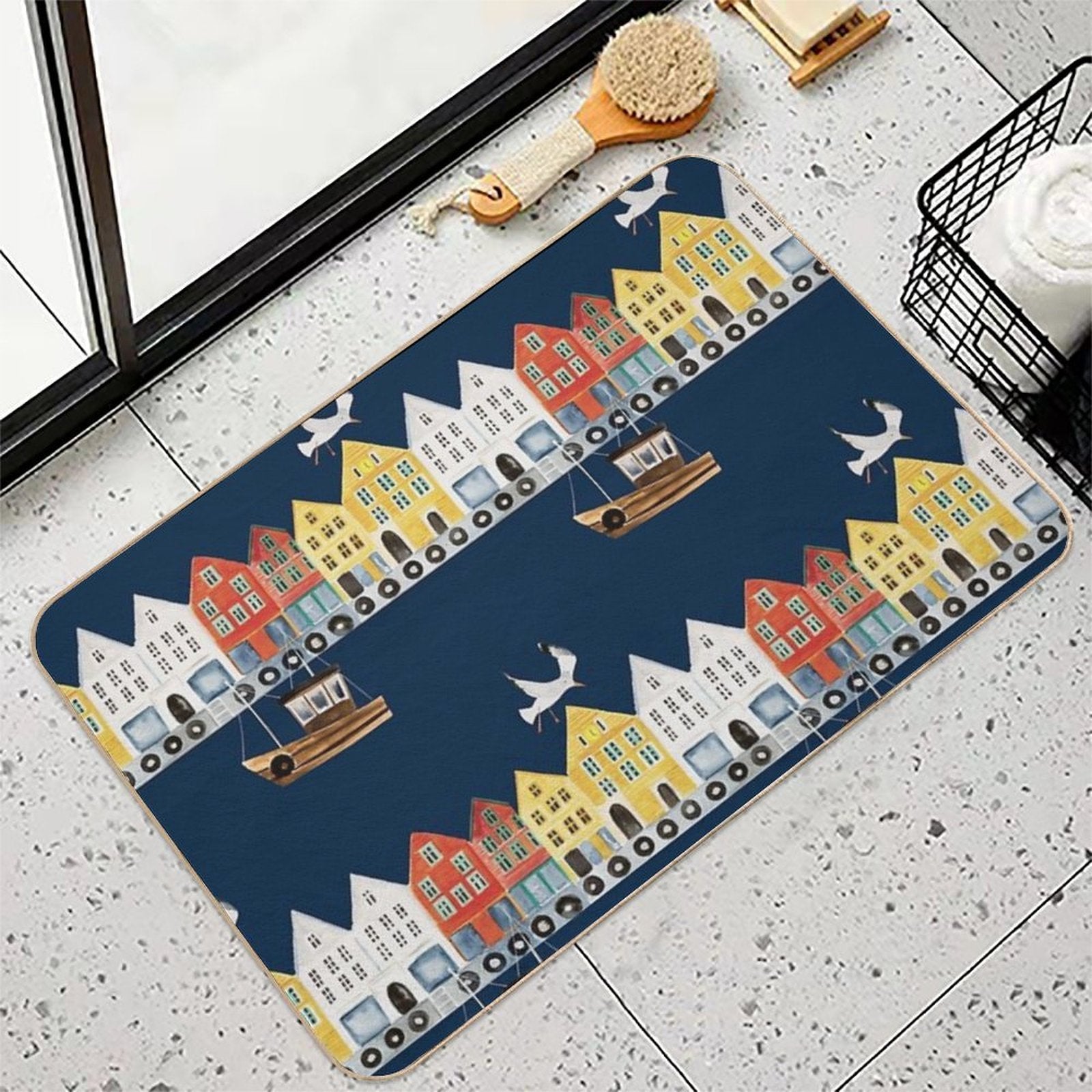 Bergen Norway Watercolor  Dirt-Trapping Bath Mat