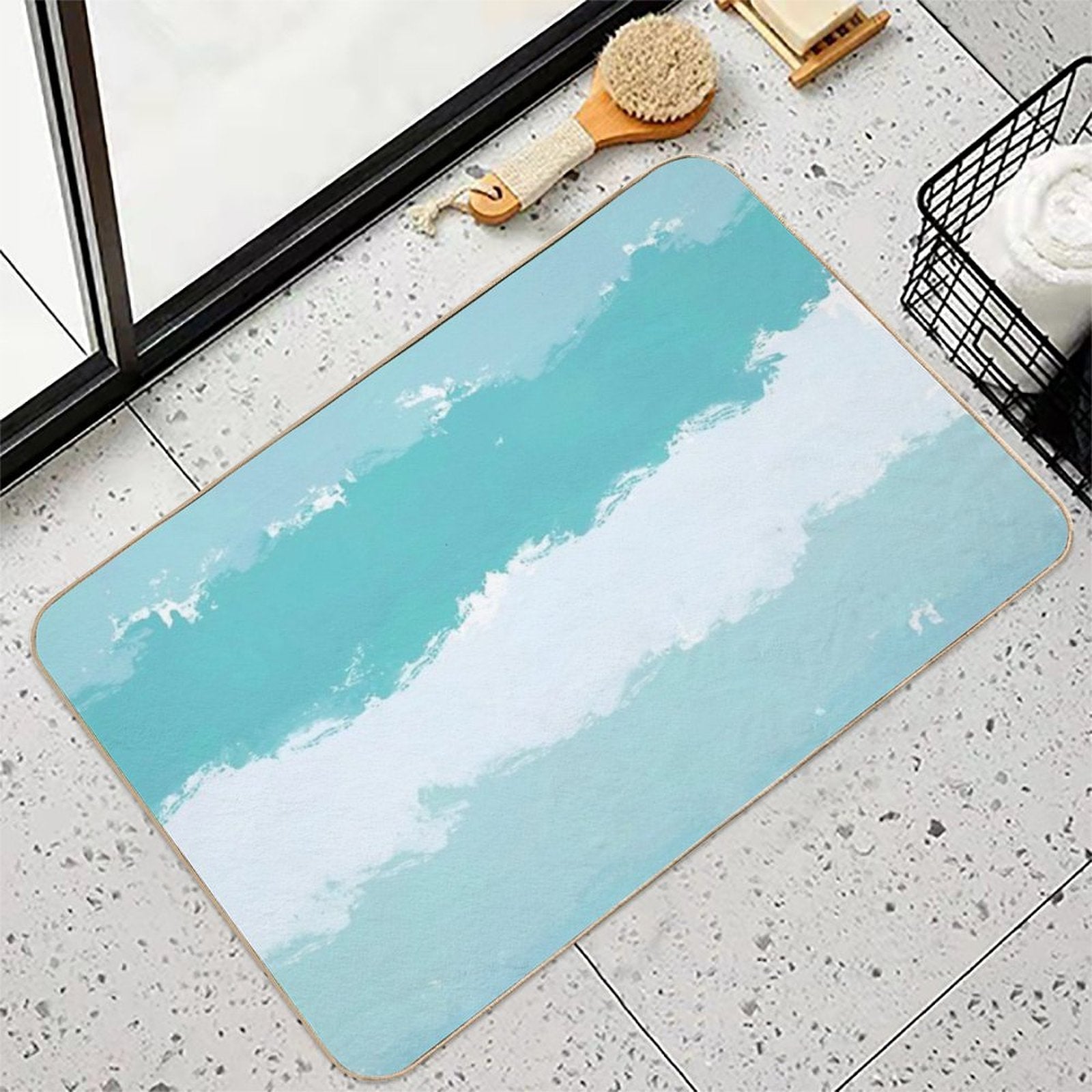Light Blue And Shades of Blue Wavy Stripes  Stain-Proof Bath Mat