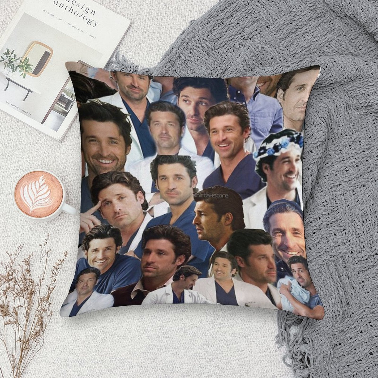 Patrick Dempsey Photo Collage Soft Hidden Zipper Throw Pillow