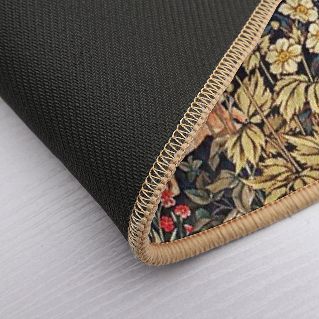 GREENERY,FOREST ANIMALS Pheasant on Autumn Tree,Squirrel,Hares,Red Yellow Floral Tapestry  Non-Slip Bath Mat