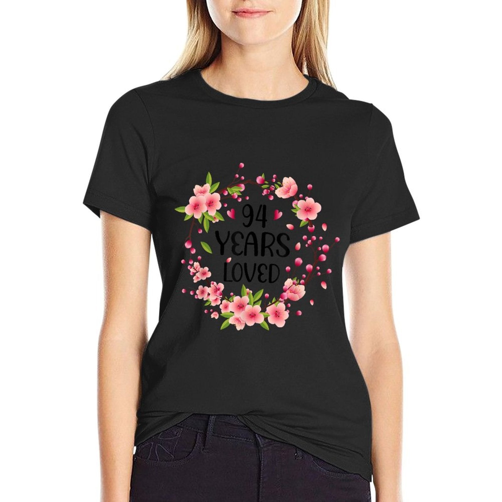 Floral 94 Years Old 94th Birthday Women 94 Years Loved  High-quality Stitching T-Shirt