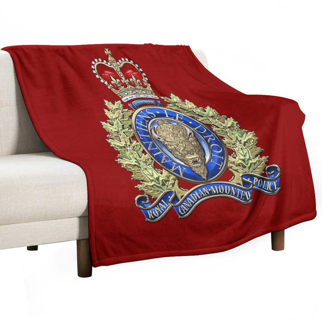 Royal Canadian Mounted Police - RCMP Badge over Red Velvet Durable Throw Blanket