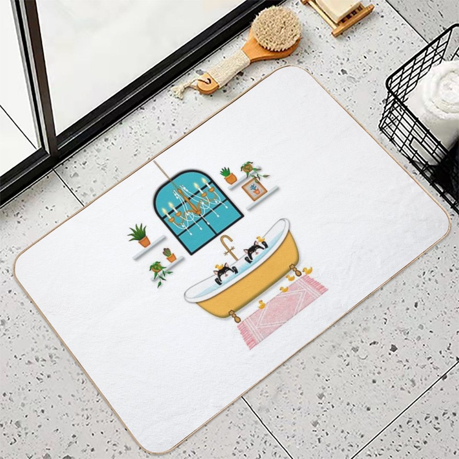 Black Cats Bubble Bath Illustration  Slip-Resistant Bath Mat