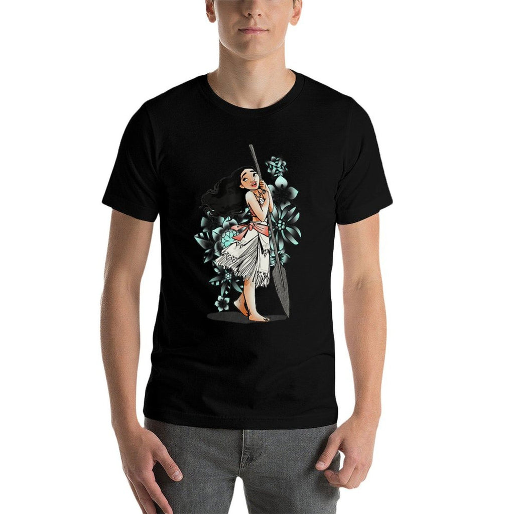 Disney Moana Tropical Floral Line Art Voyager Portrait  Oversized Silhouette T-Shirt