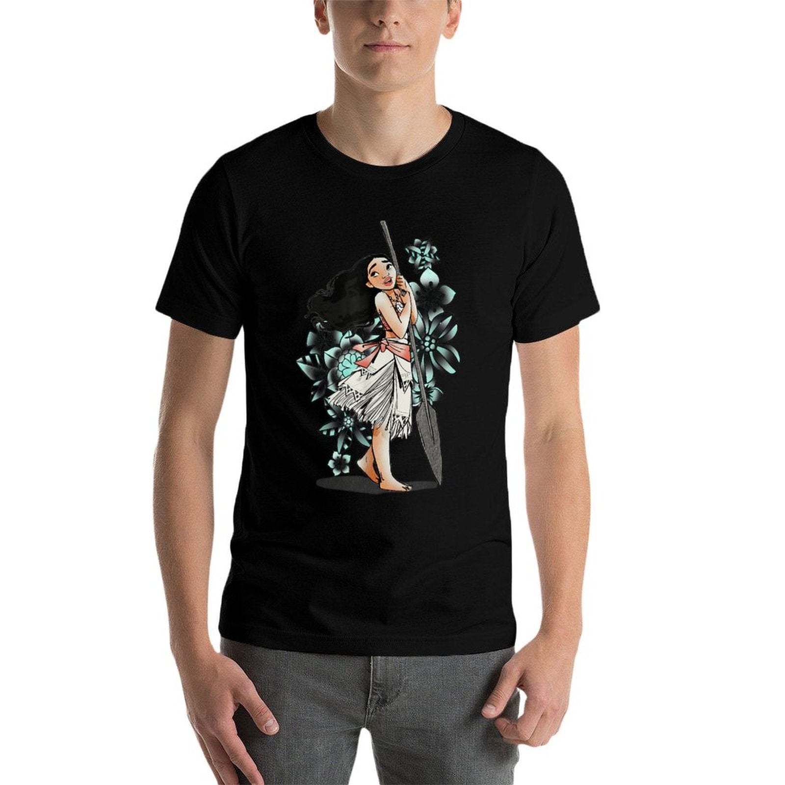 Disney Moana Tropical Floral Line Art Voyager Portrait  Oversized Silhouette T-Shirt