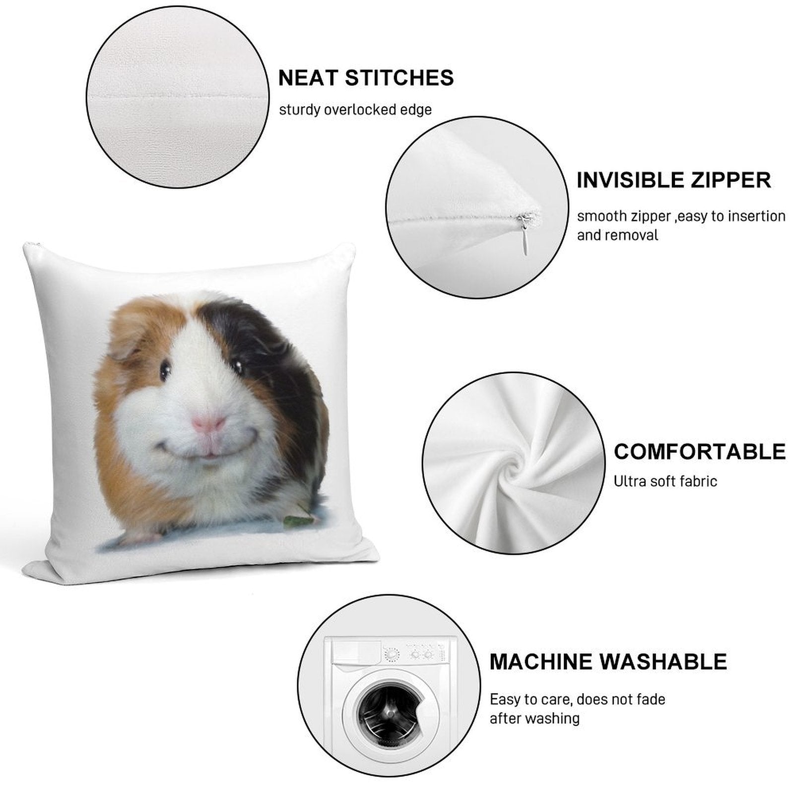 Keep Smiling with Angeelo The Guinea Pig! Soft Warmth Comfort Throw Pillow