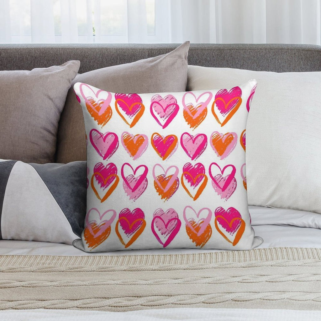 Pink And Orange Hearts Soft Fade-Resistant Throw Pillow