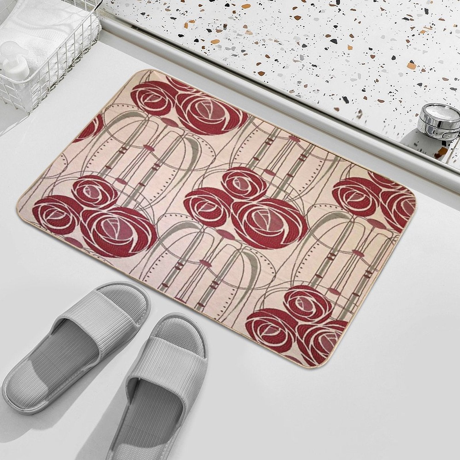 Charles Rennie Mackintosh Roses,Mackintosh Abstract Rose  Easy Maintenance Bath Mat
