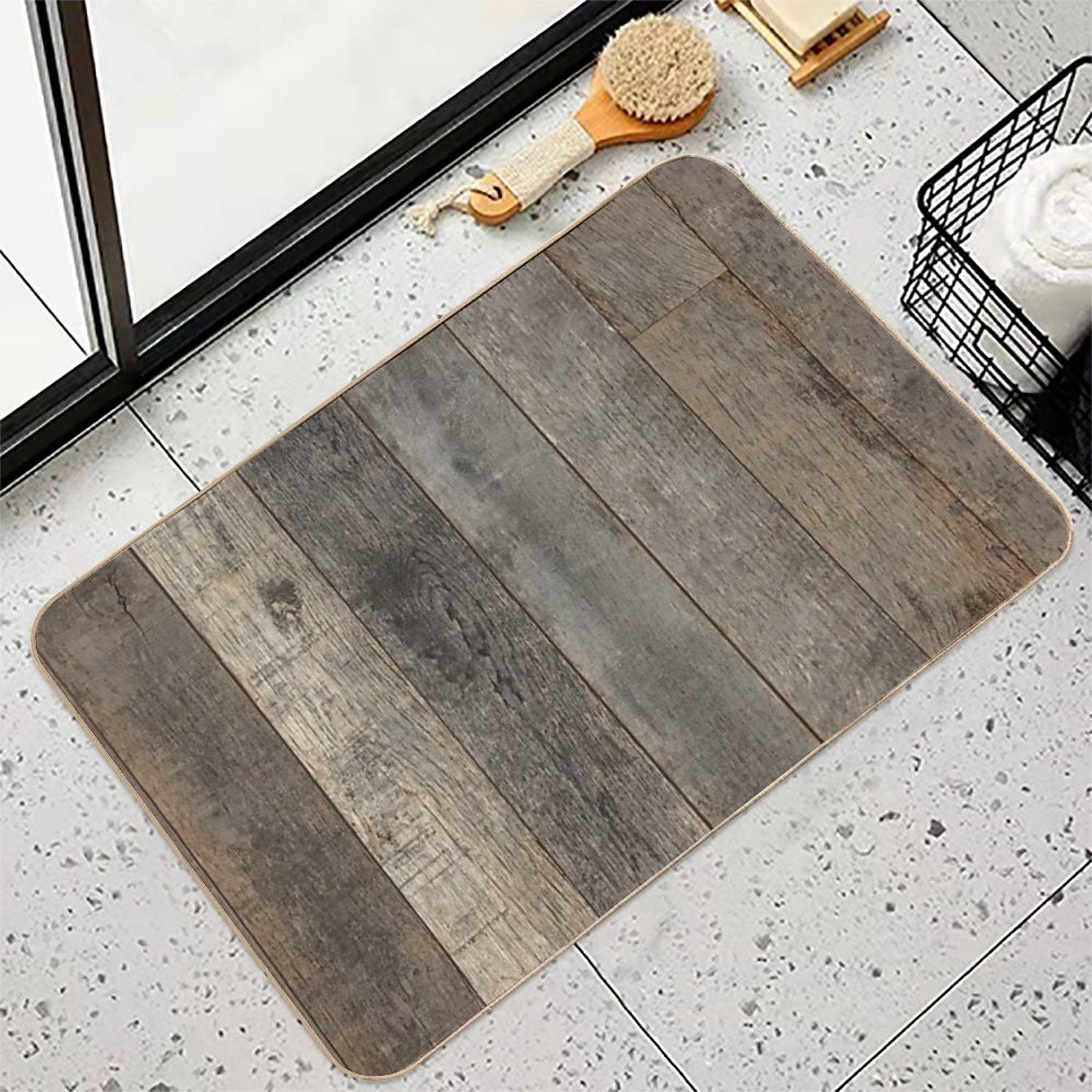 Western Country Distressed Old Barn Farmhouse Wood  Anti-Trip Bath Mat