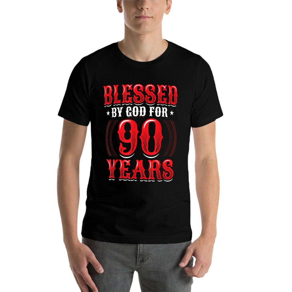 Religious Blessed By God For 90 Years Happy 90th Birthday  Summer-ready Fabric T-Shirt