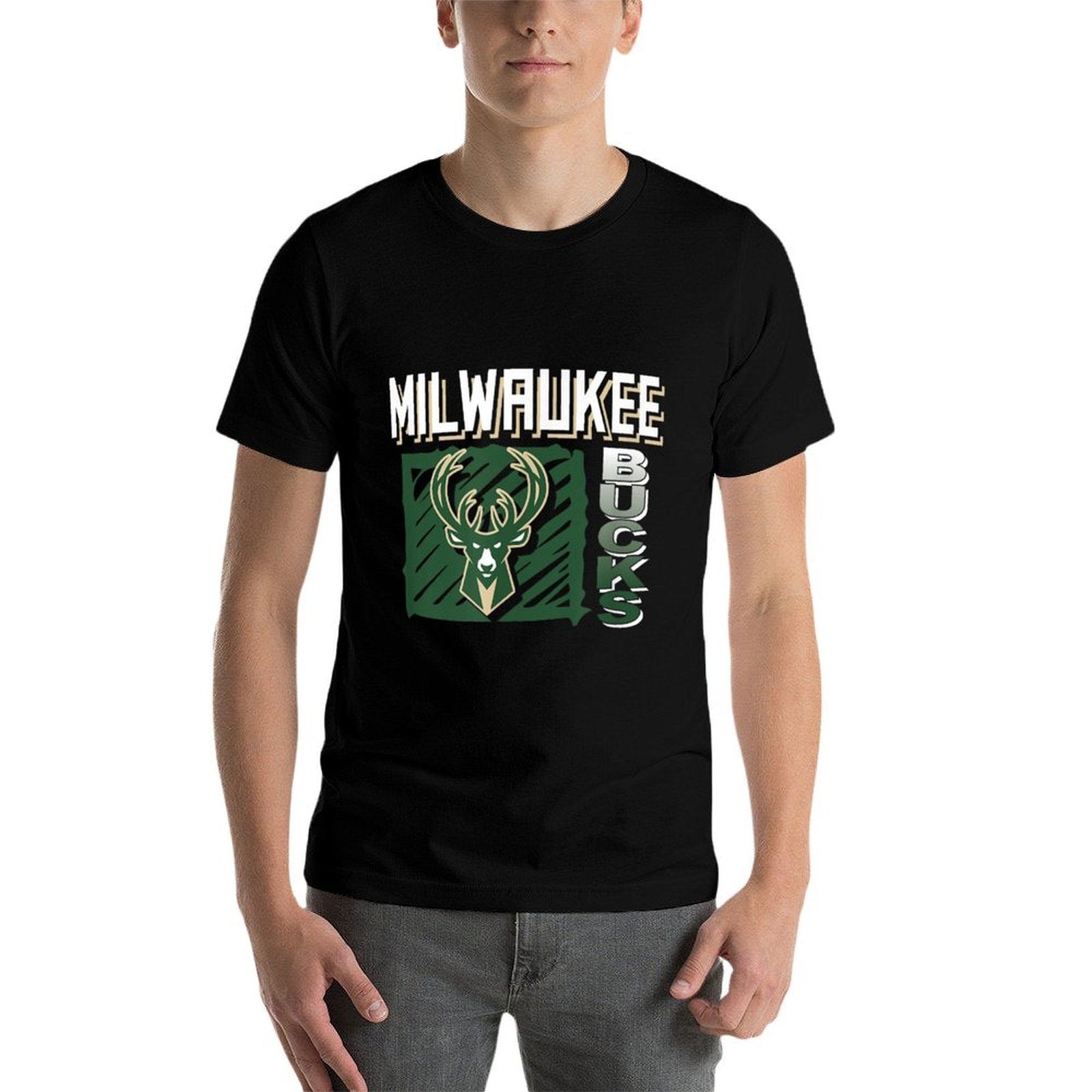 NBA - Milwaukee Bucks Scribble Square Black  Vintage-inspired T-Shirt