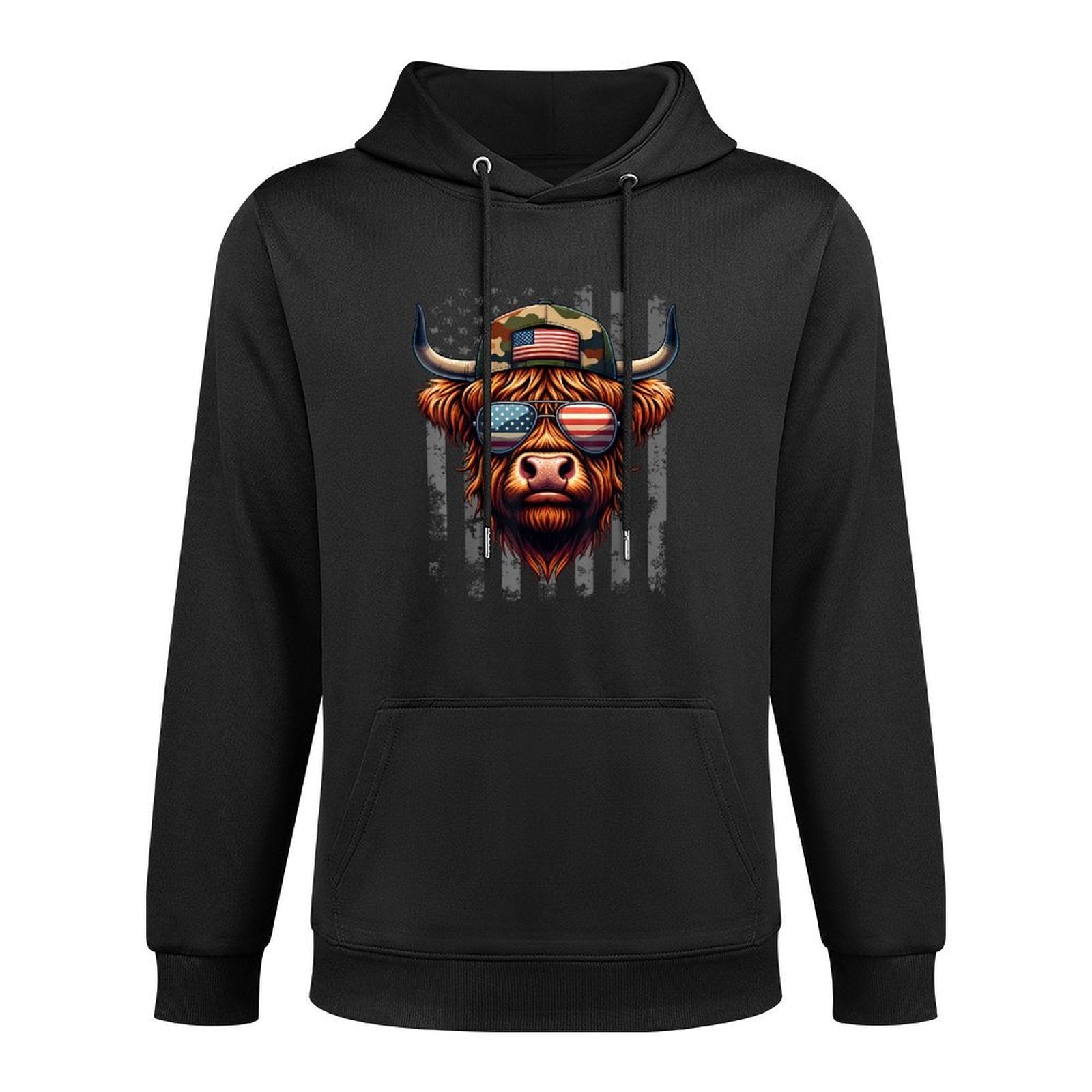 Highland Cow 4th July USA Dad Father America Men Boys Colorfast Hoodie