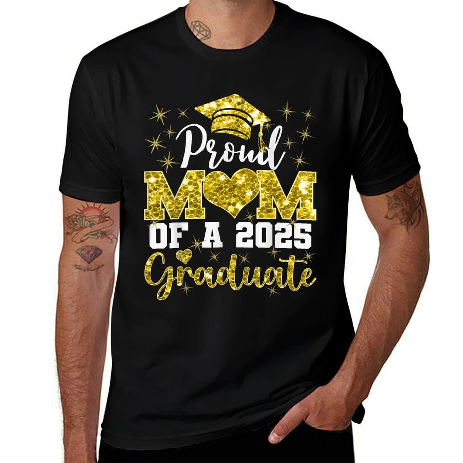 Super Proud Mom of 2025 Graduate Family College Mother Heart  Fade-proof Color T-Shirt