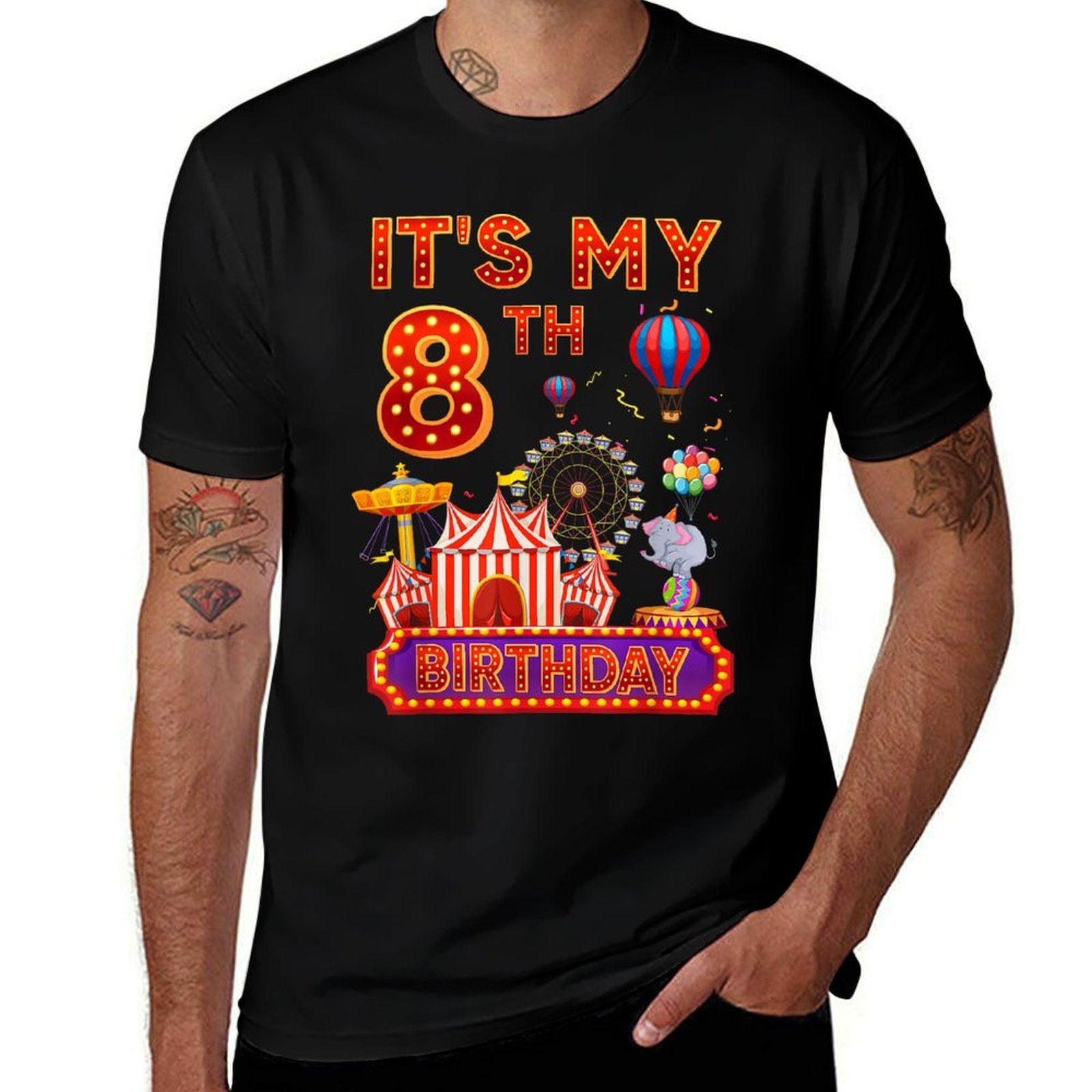 It's My 8th Birthday Circus Carnival Theme Party 8 Year Old  Vintage-inspired T-Shirt