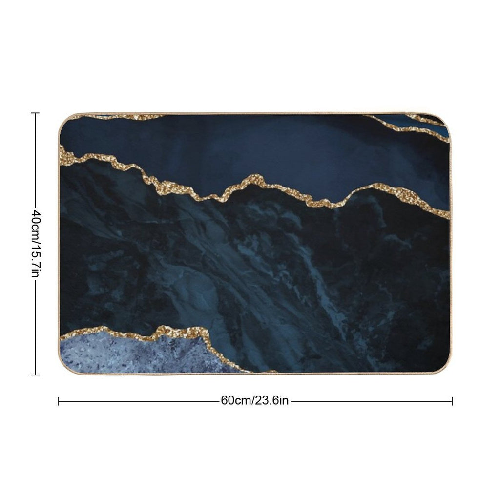Navy And Gold Agate Watercolor Textures  Absorbent Bath Mat