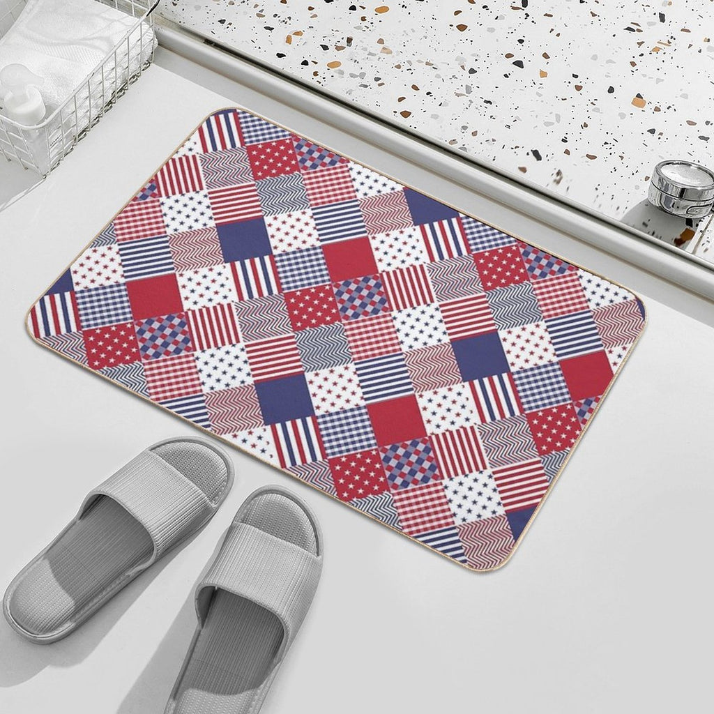 USA Americana Diagonal Red White & Blue Quilt  Stain-Proof Bath Mat