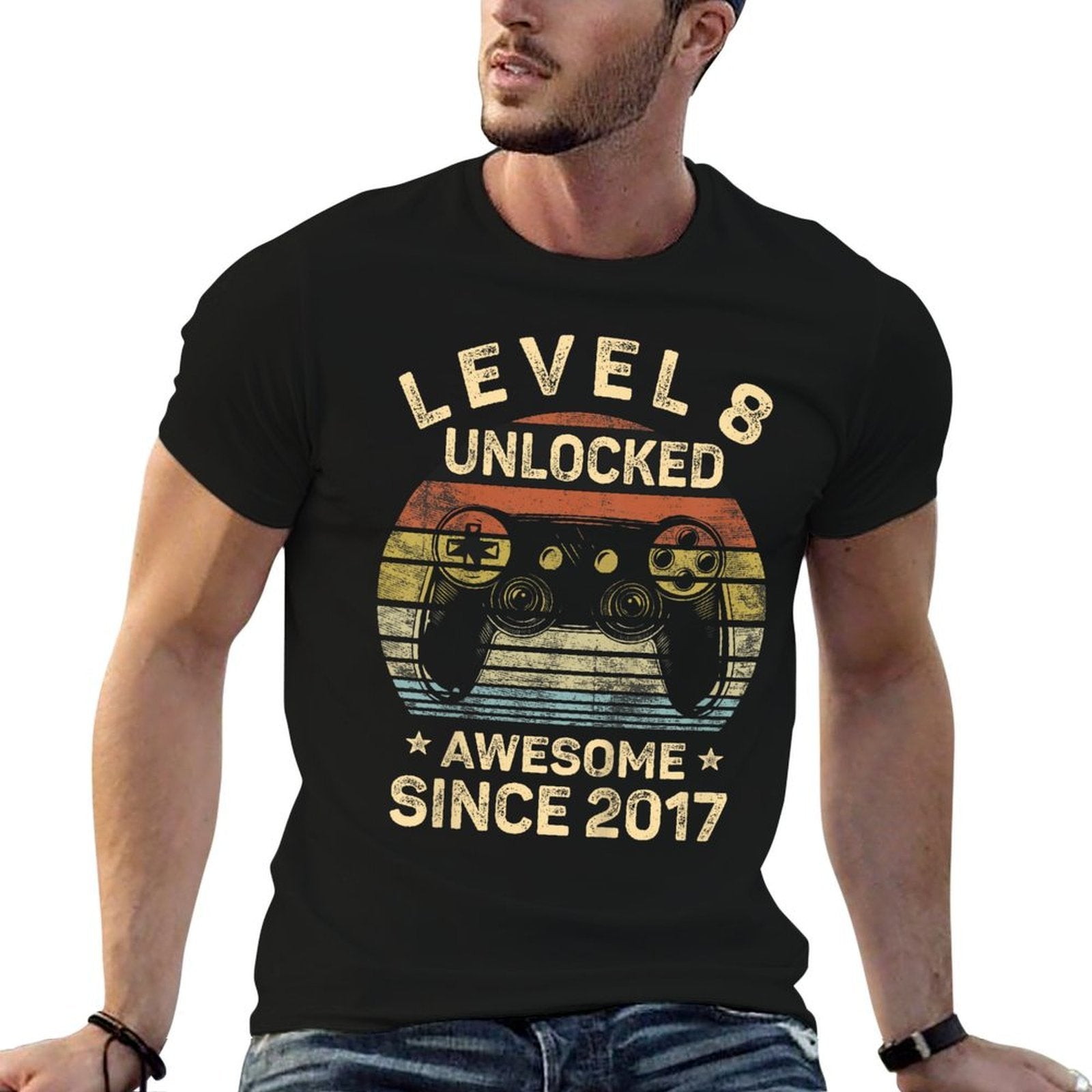 Kids Level 8 Unlocked 8th Birthday 8 Year Old Gifts Gamer Bday  Cotton T-Shirt