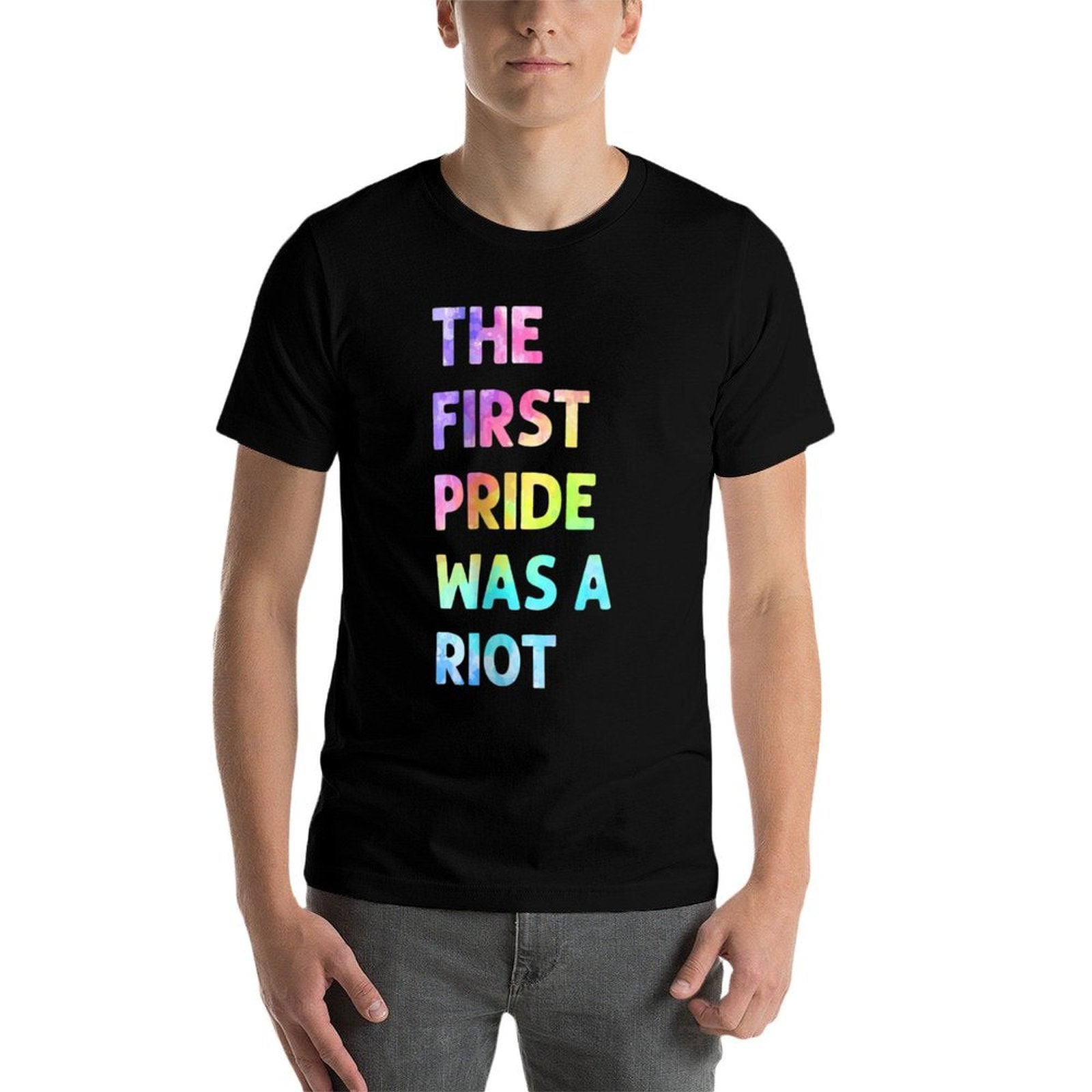 The First Pride Was A Riot Rainbow Watercolor  Rolled Sleeves T-Shirt