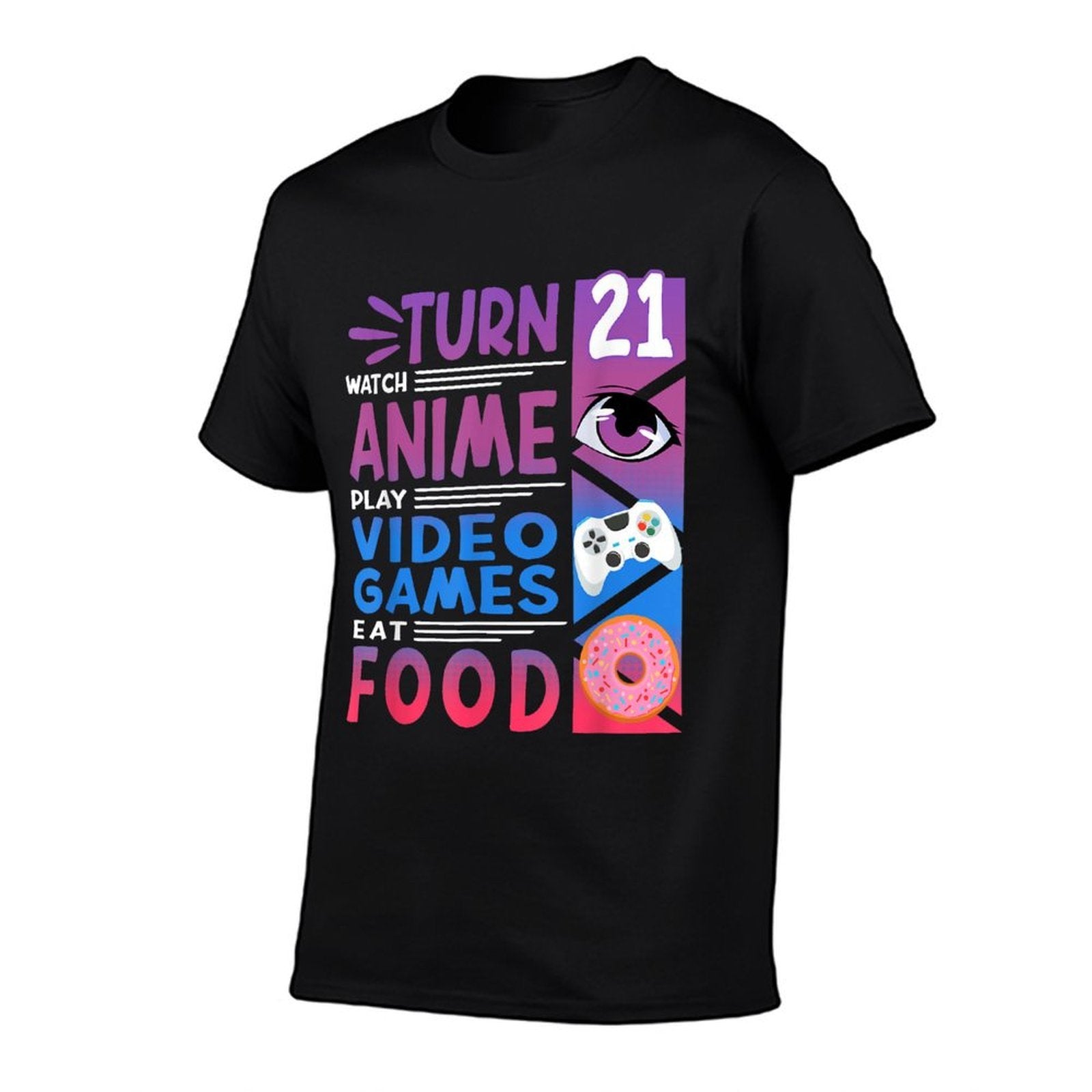 21st Birthday I Manga I Gamer I 90s Kawaii Donuts Anime  Ribbed Collar T-Shirt
