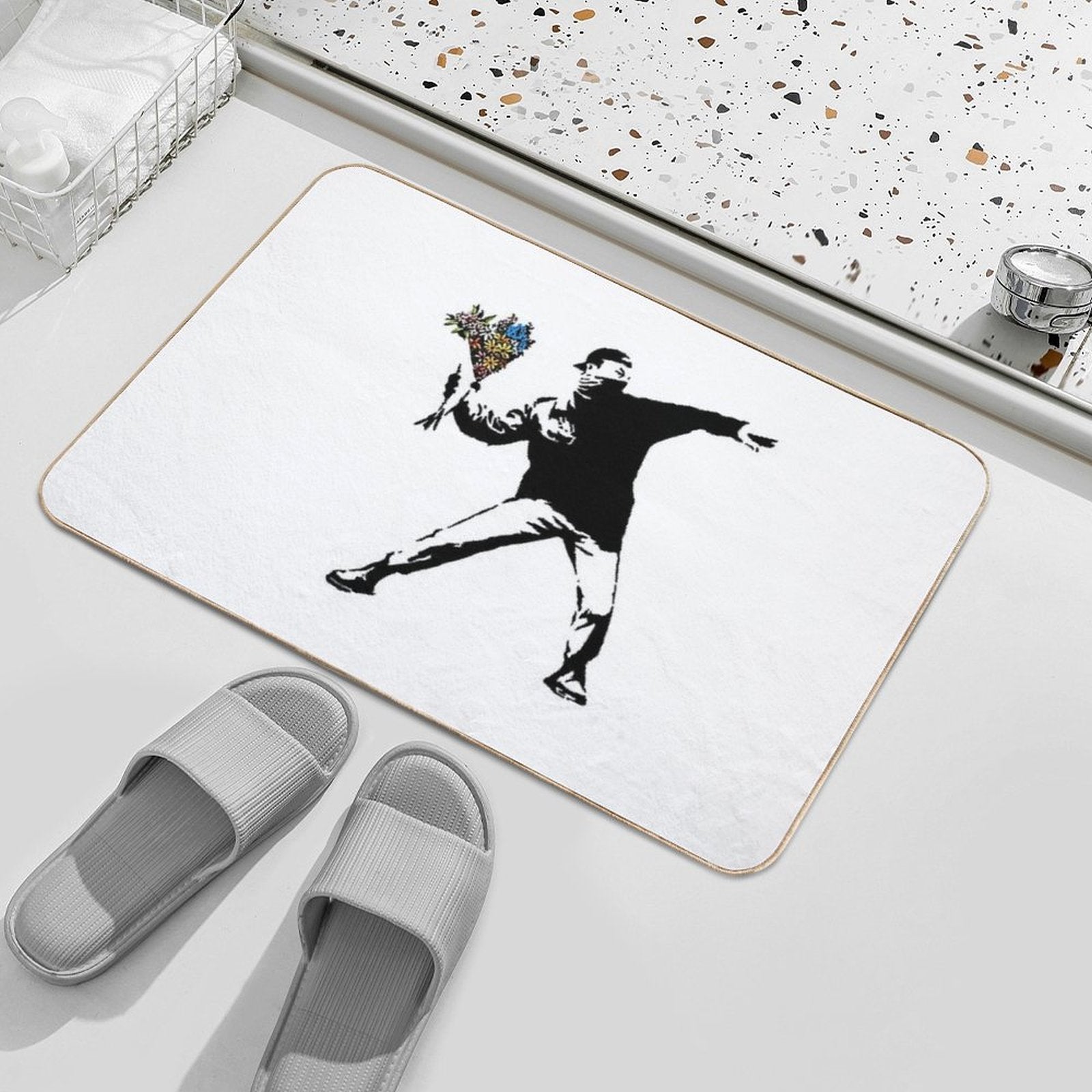 Banksy Rage Flower Thrower  Rapid-Drying Bath Mat