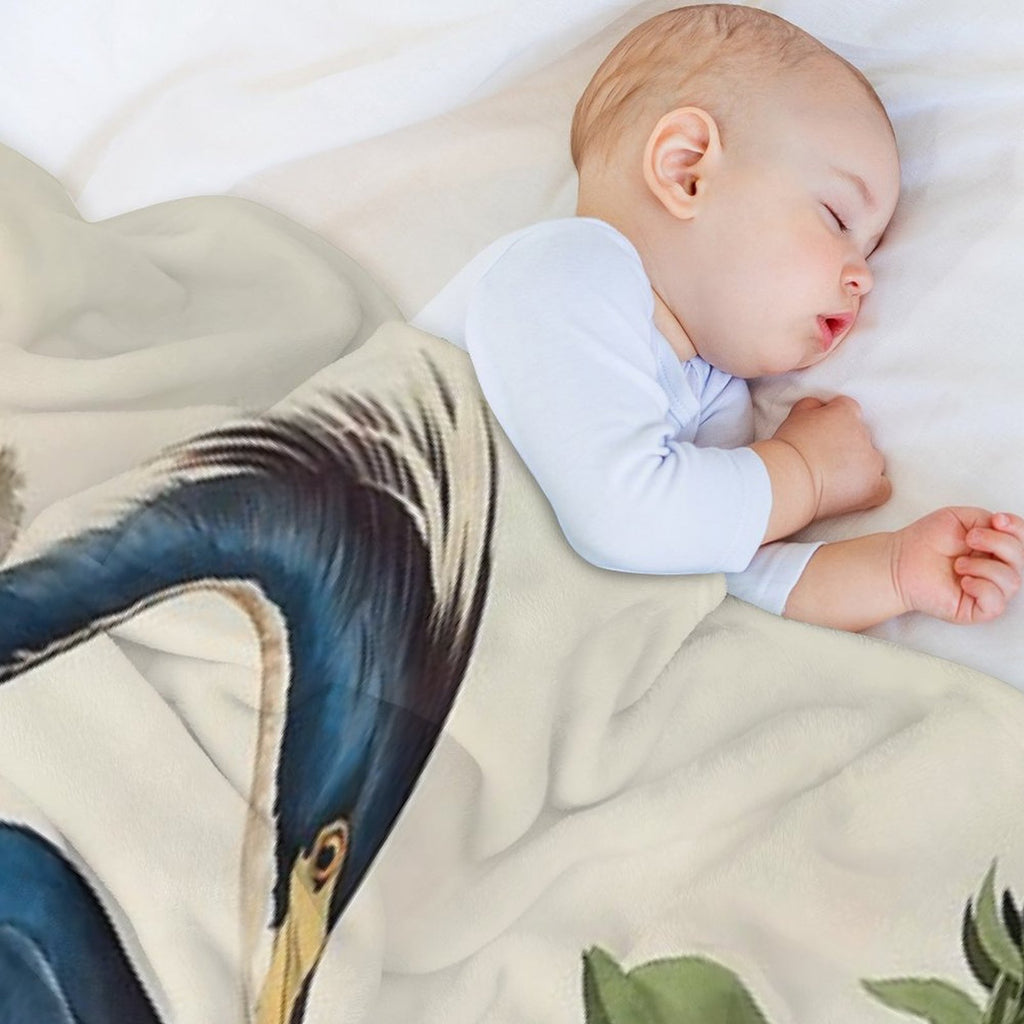 Blue Heron Vintage Tropical Bird Eco-conscious Throw Blanket