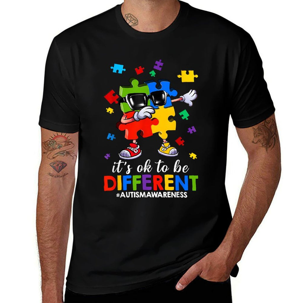 It's OK To Be Different Dabbing Puzzle Autism Awareness Kids  Fade-proof Color T-Shirt