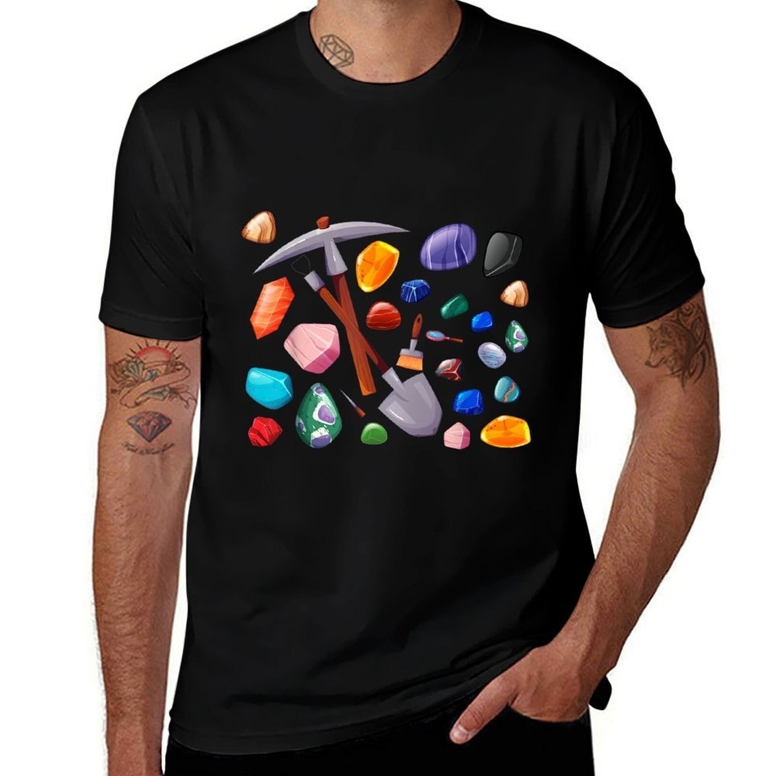 Crystals Minerals Hobby Geologist Gemstone Quotes Mining Tools Graphic Funny Science Gem Hunters Scientists, Small, Black  Easy-care T-Shirt