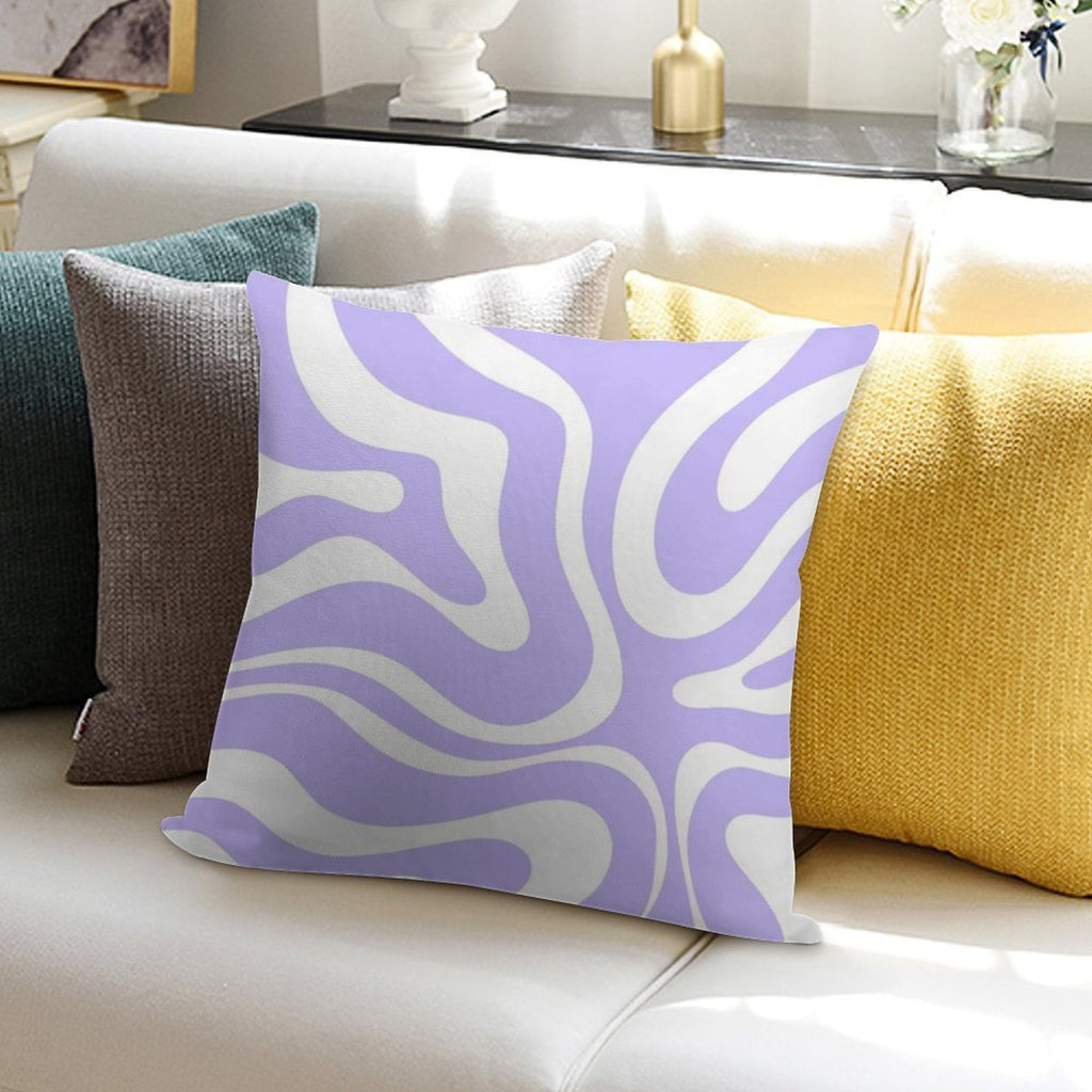 Retro Modern Liquid Swirl Abstract Pattern Square in Light Purple And White Soft Fade-Resistant Throw Pillow