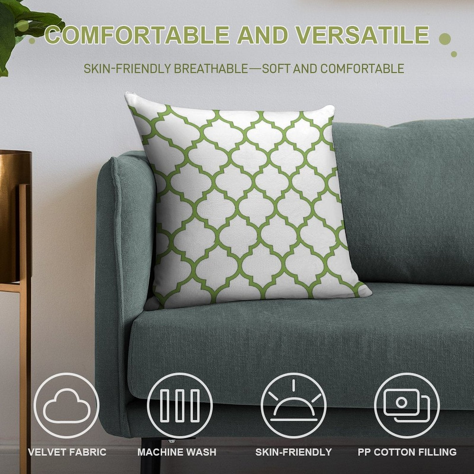 PANTONE COLOUR OF THE YEAR 2017 GREENERY DOMES QUATREFOIL GEOMETRIC PATTERN BY OZCUSHIONSTOO Soft Gift Ready Throw Pillow
