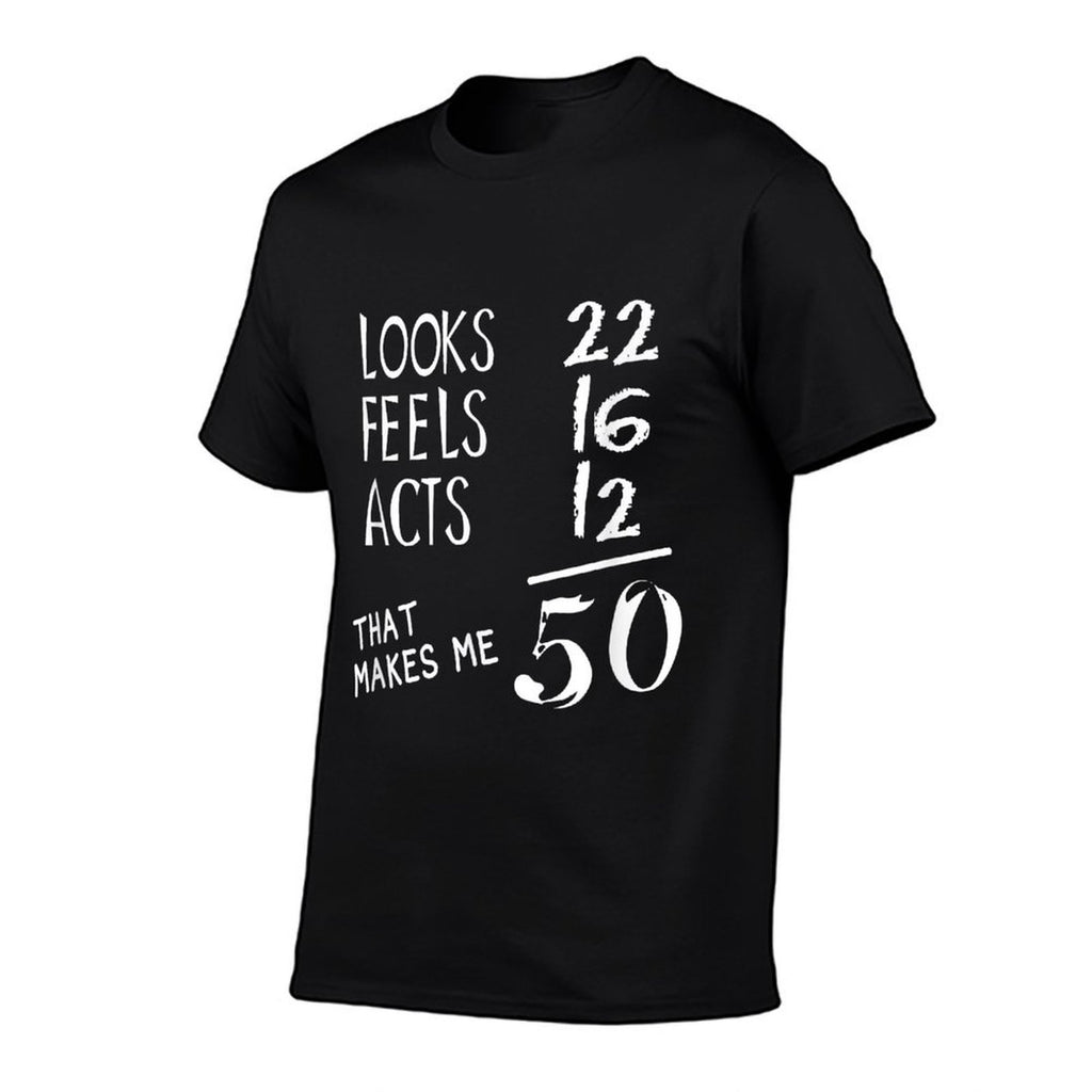 Looks Feels Acts- 50 Yrs Old 50th Birthday MenWomen  Ribbed Collar T-Shirt