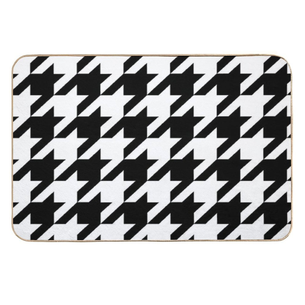 Preppy 1980s Geometric Pattern Trendy Black And White Houndstooth  High-Traffic Bath Mat