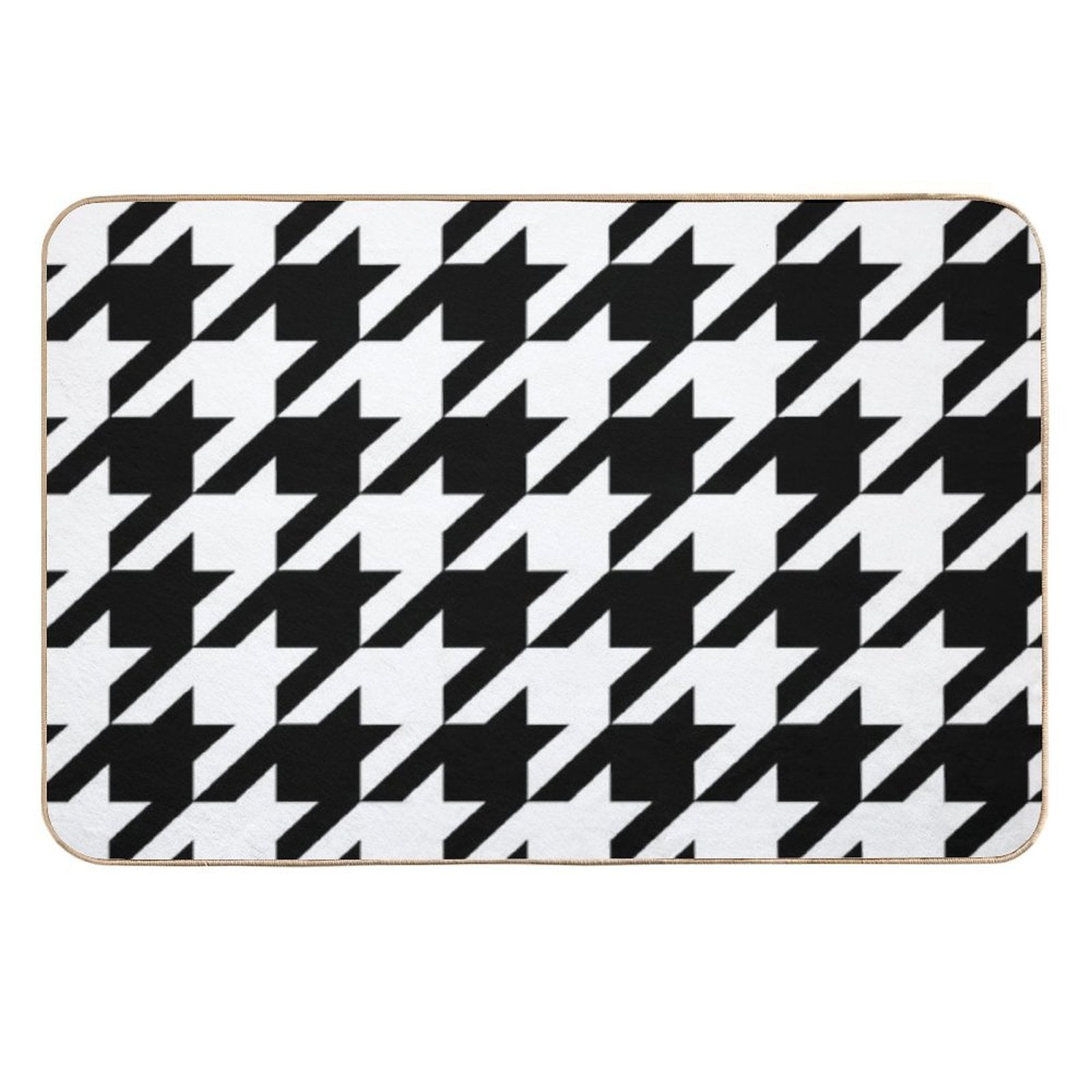 Preppy 1980s Geometric Pattern Trendy Black And White Houndstooth  High-Traffic Bath Mat