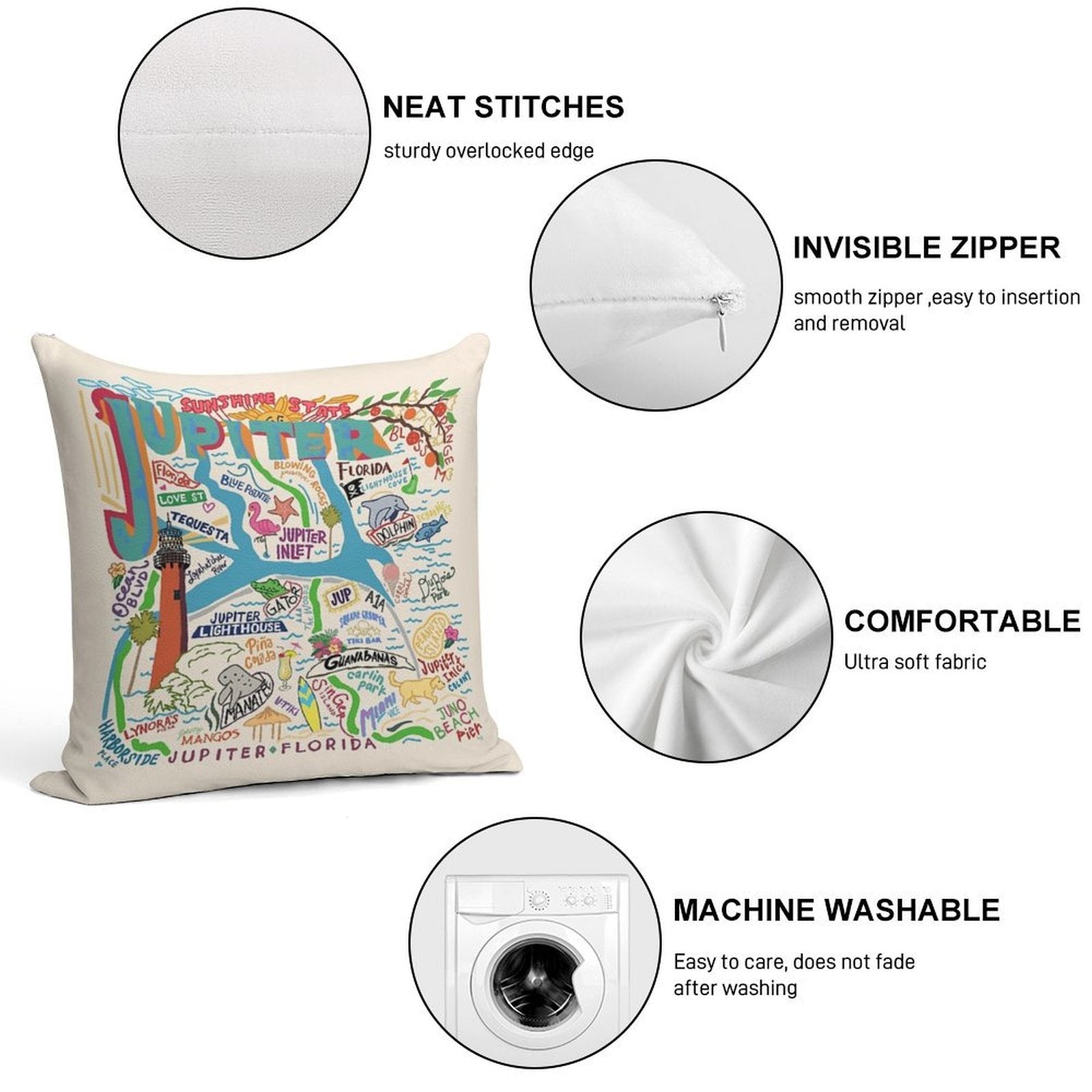Jupiter, FL Soft Fade-Resistant Throw Pillow
