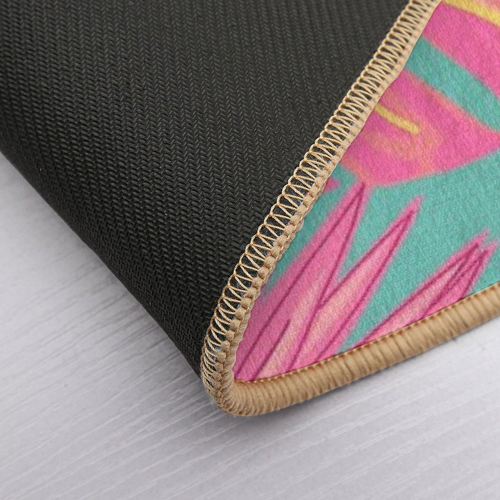 Tropical Leaves in Pink And Turquoise  Easy To Clean Bath Mat
