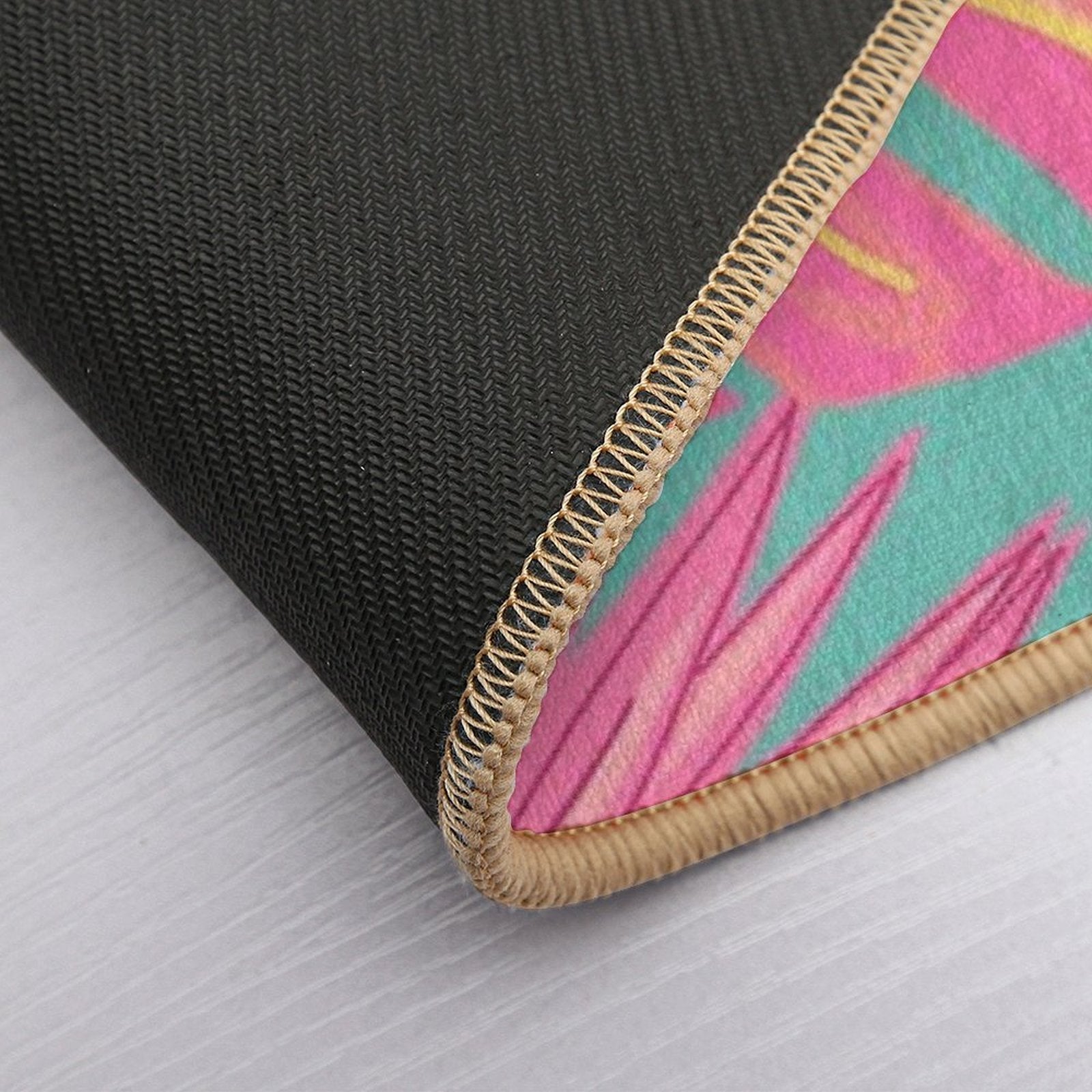 Tropical Leaves in Pink And Turquoise  Easy To Clean Bath Mat