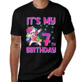 Kids 7th Birthday Girl Unicorn Seven Year Old  Cotton T-Shirt