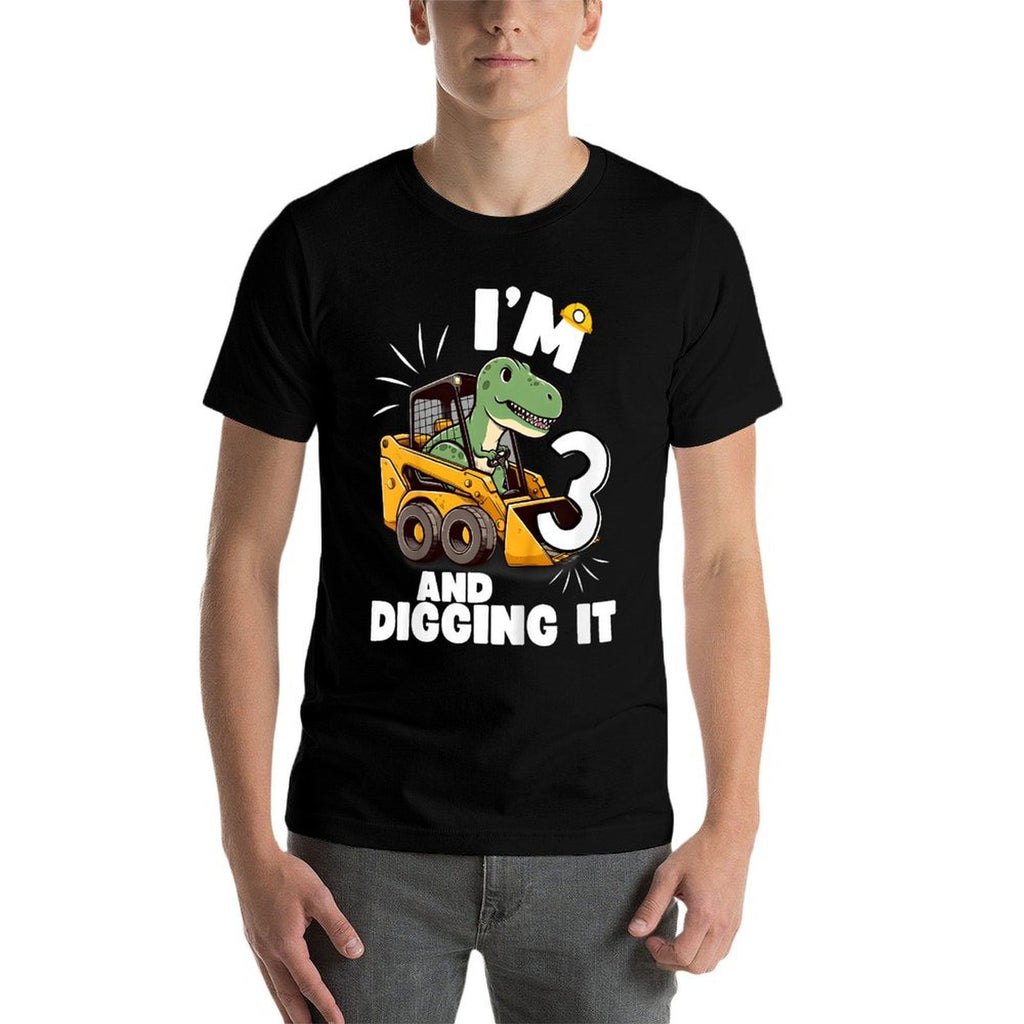 Kids I'm 3 And Digging It 3rd Birthday Dinosaur Construction  Eco-friendly Material T-Shirt