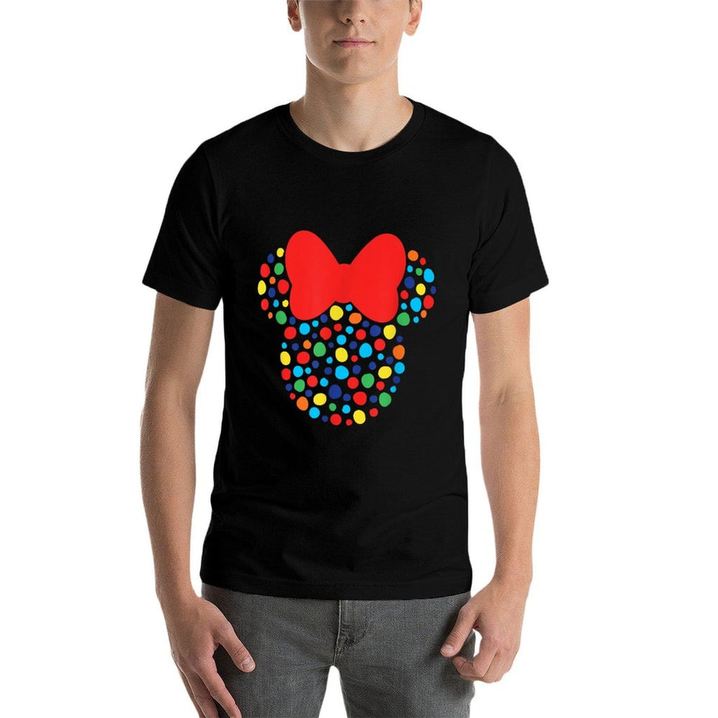 Disney Minnie Mouse Polka Dot Rainbow  Ribbed Collar T-Shirt