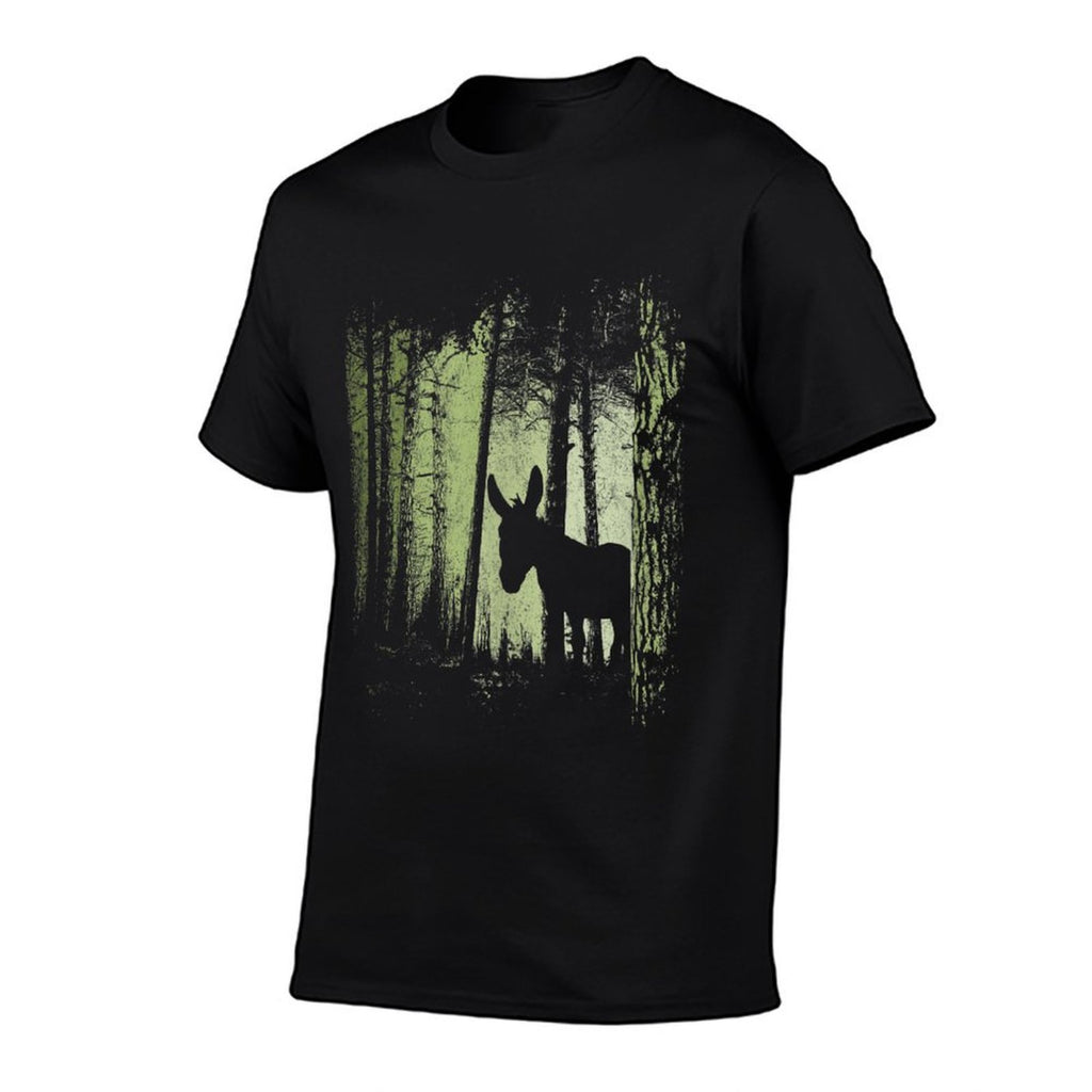 Twilight Forest Wildlife Donkey Mule Silhouette  Rolled Sleeves T-Shirt