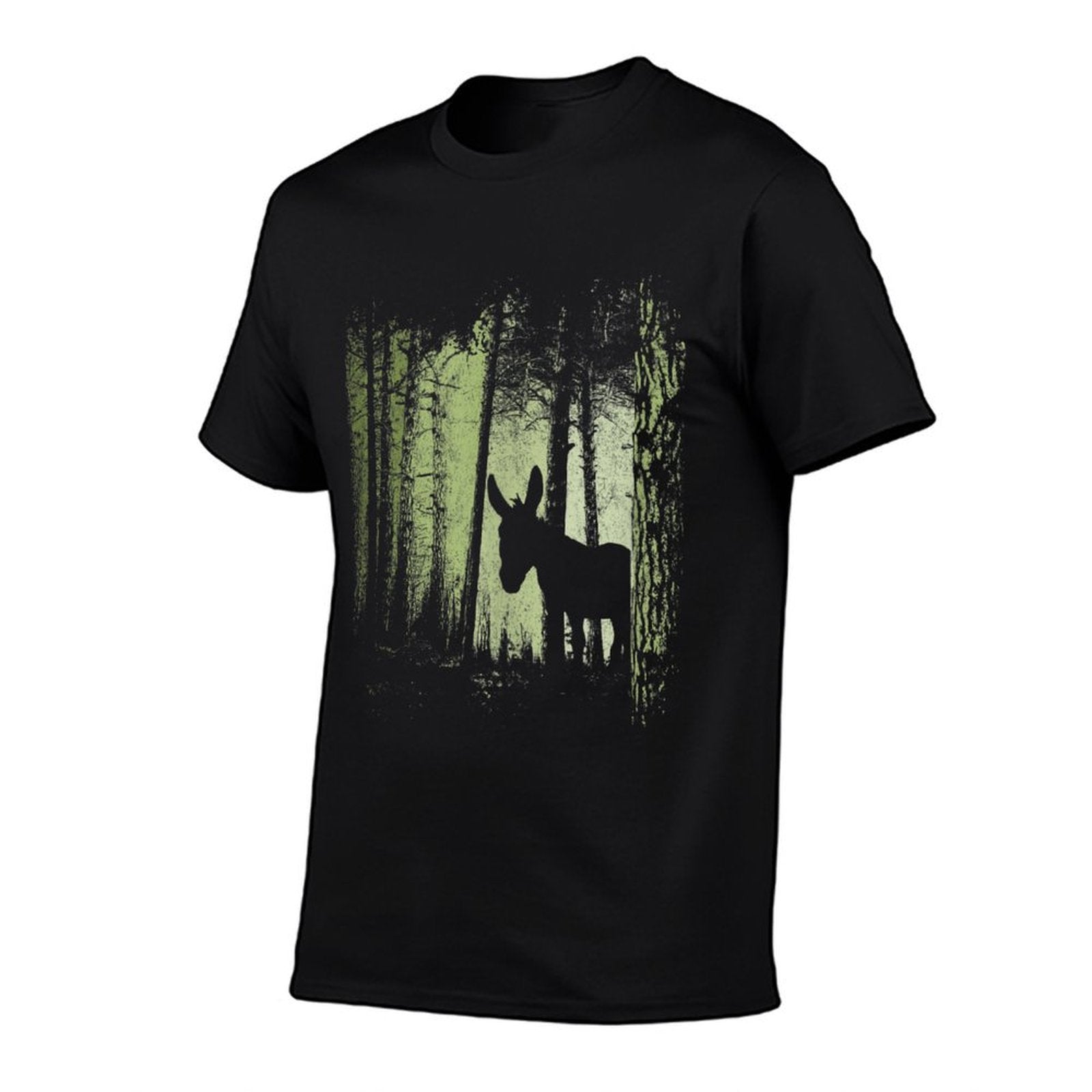 Twilight Forest Wildlife Donkey Mule Silhouette  Rolled Sleeves T-Shirt