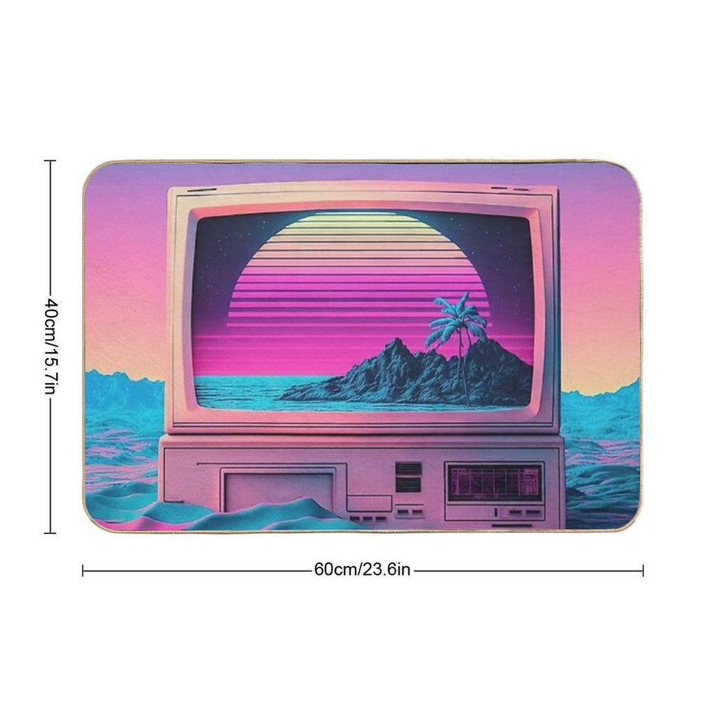 Static Memories A Vaporwave Tribute to TV Nostalgia  Dirt-Trapping Bath Mat