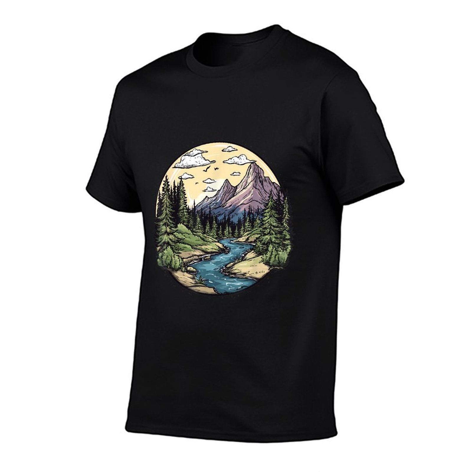 Hiking in Nature, Hiking  Rolled Sleeves T-Shirt