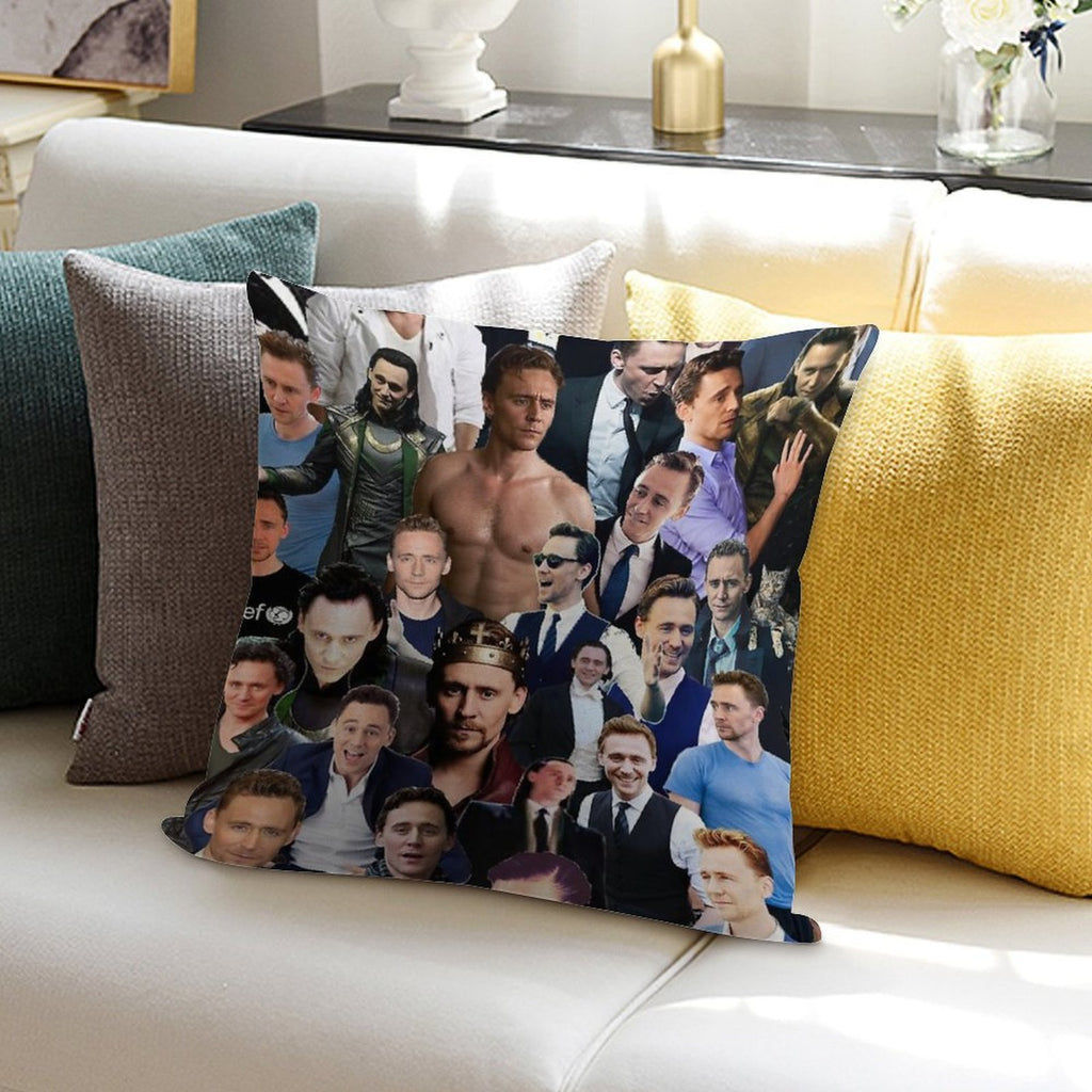 Tom Hiddleston Collage Soft Short Plush Fabric Throw Pillow