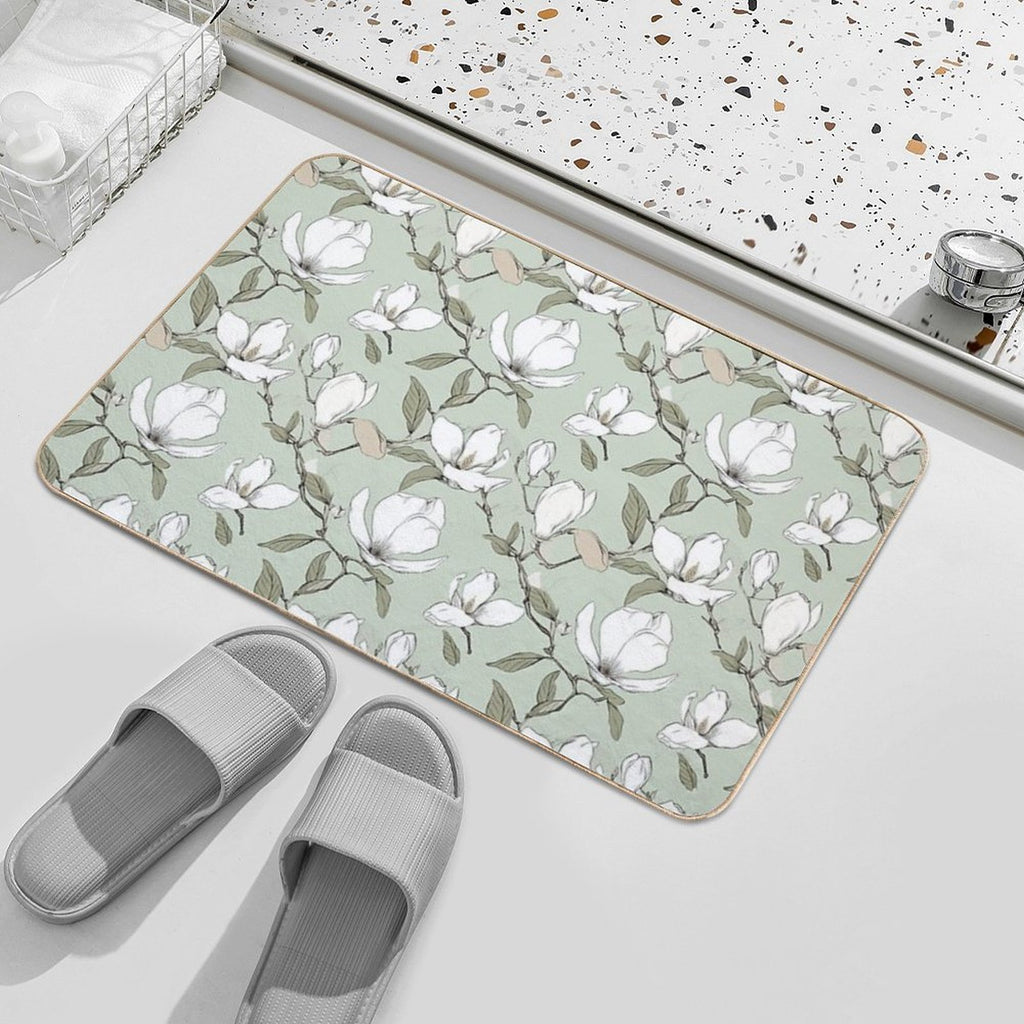 Blooming Elegance Magnolia Blossom Pattern  Long-Lasting Bath Mat